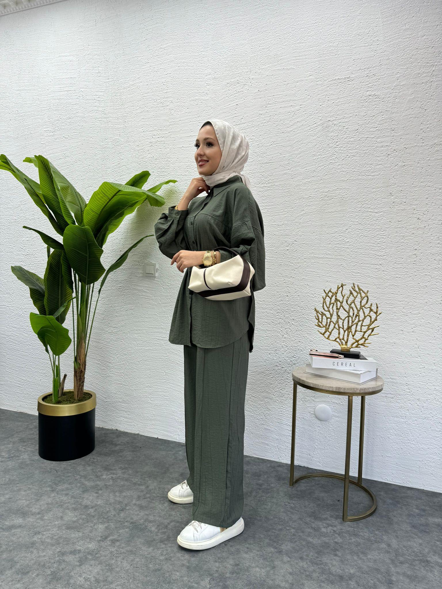 MEYSADESIGN PANTOLON TAKIM Santo Dikişli İkili Takım Yeşil