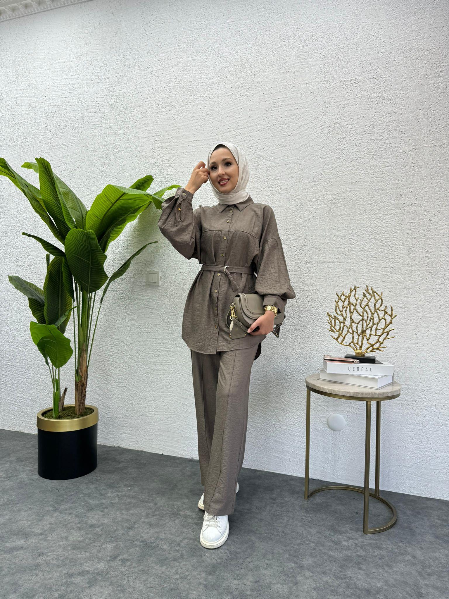 MEYSADESIGN PANTOLON TAKIM Santo Dikişli İkili Takım Kahve
