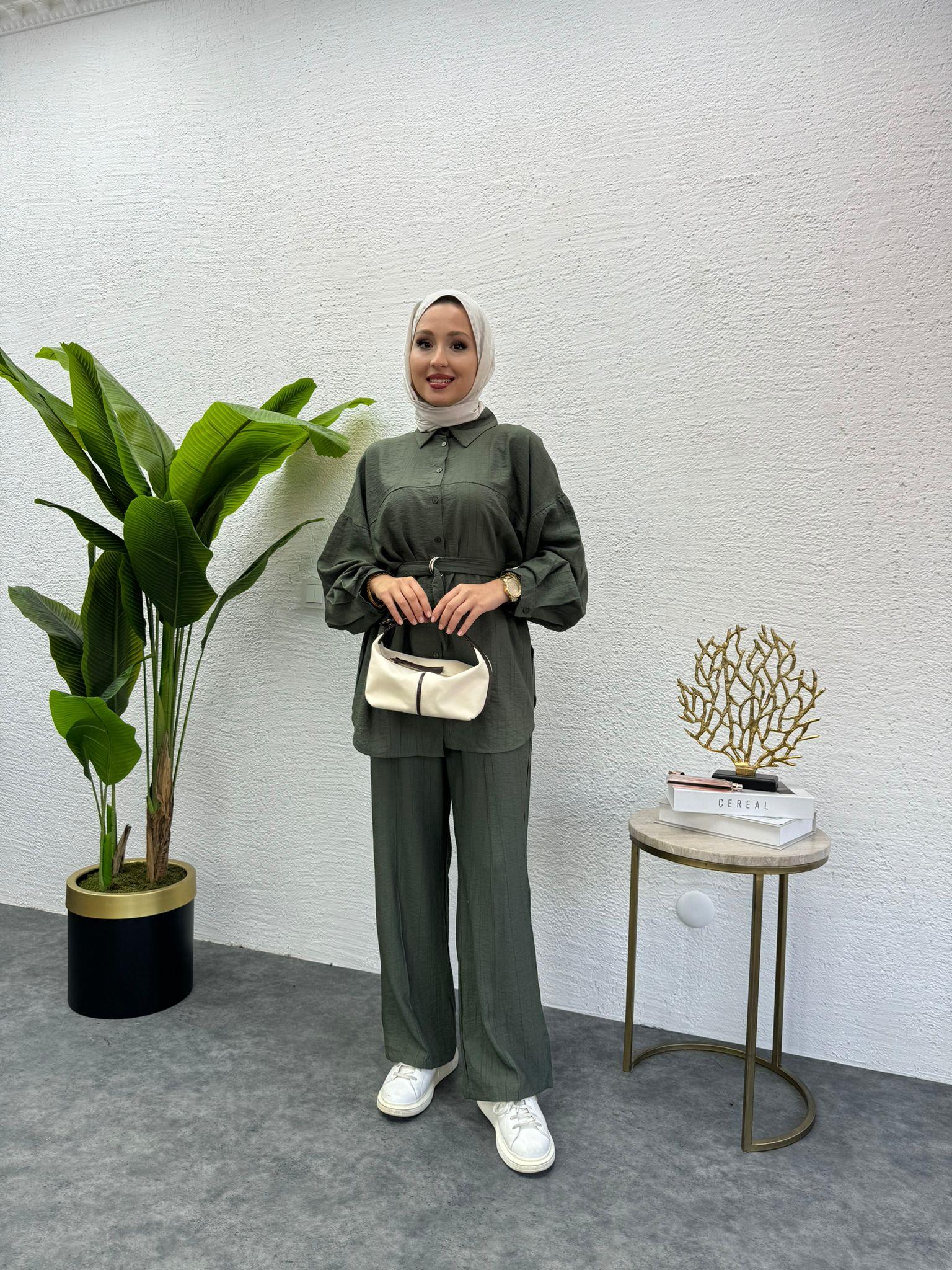 MEYSADESIGN PANTOLON TAKIM Santo Dikişli İkili Takım Yeşil