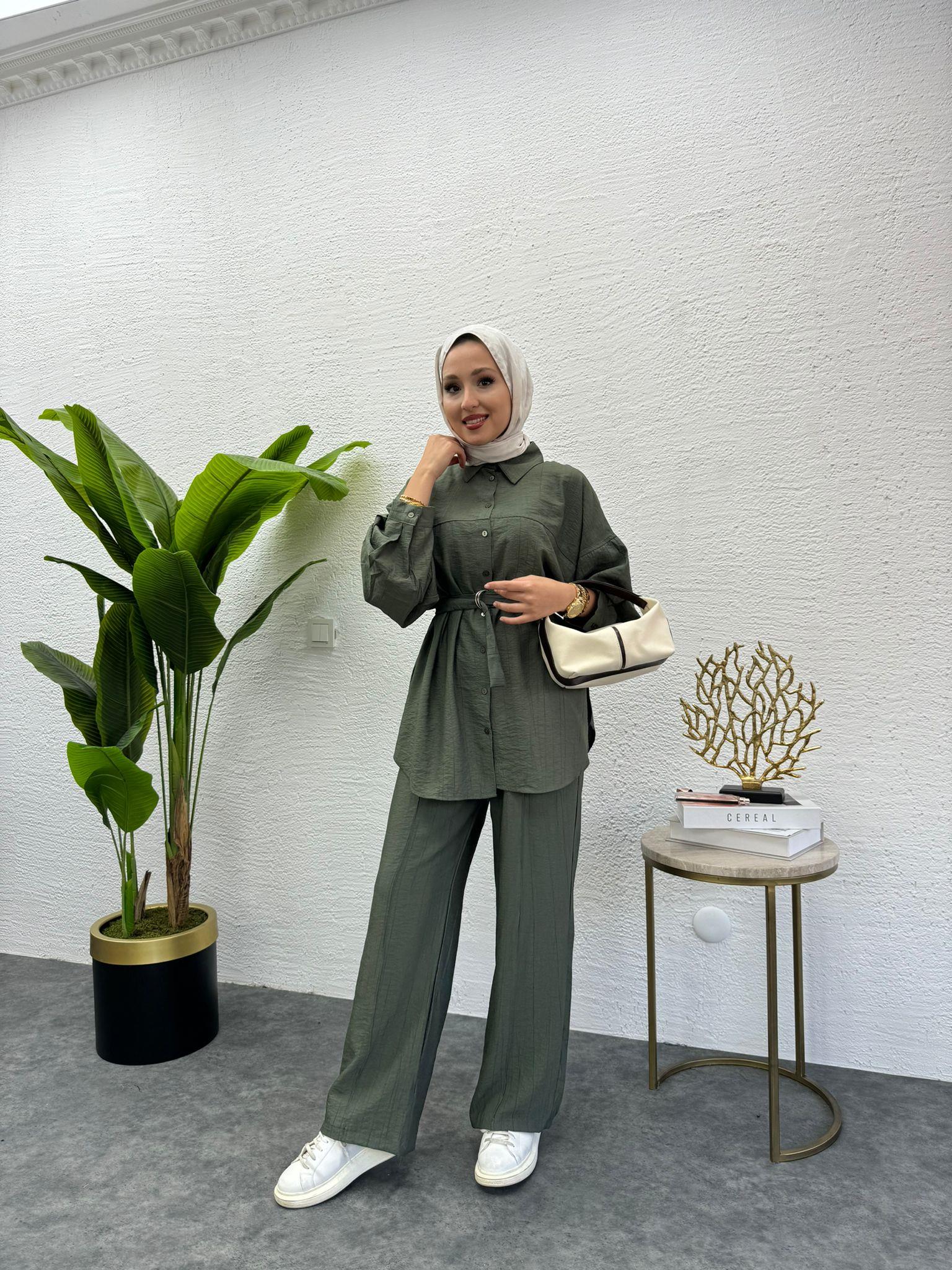 MEYSADESIGN PANTOLON TAKIM Santo Dikişli İkili Takım Yeşil