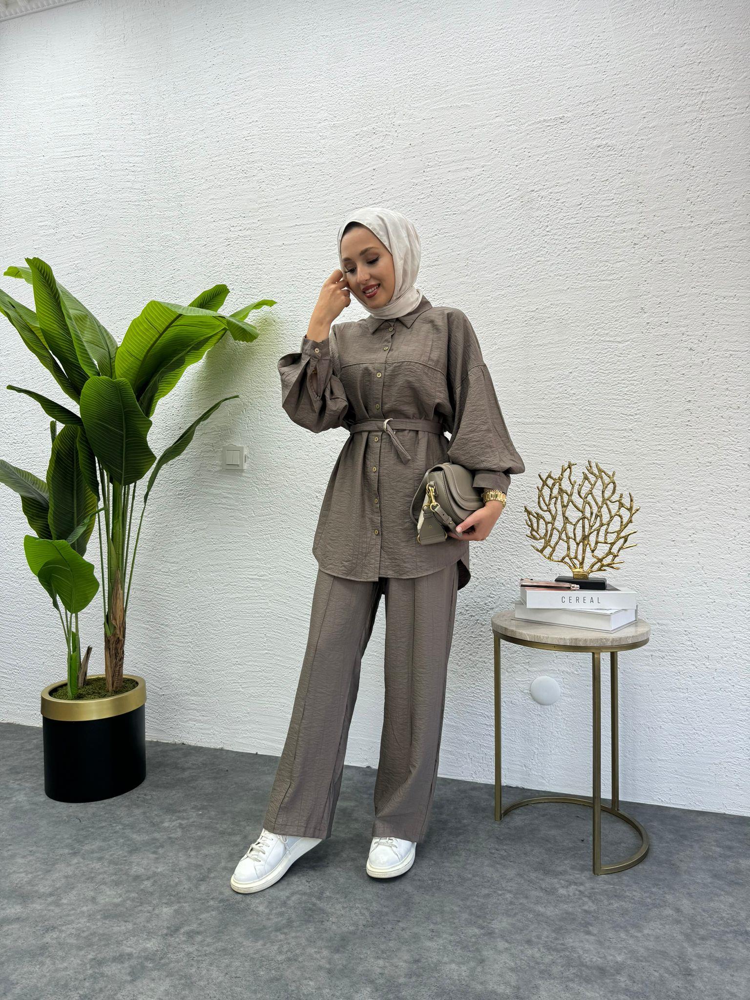 MEYSADESIGN PANTOLON TAKIM Santo Dikişli İkili Takım Kahve