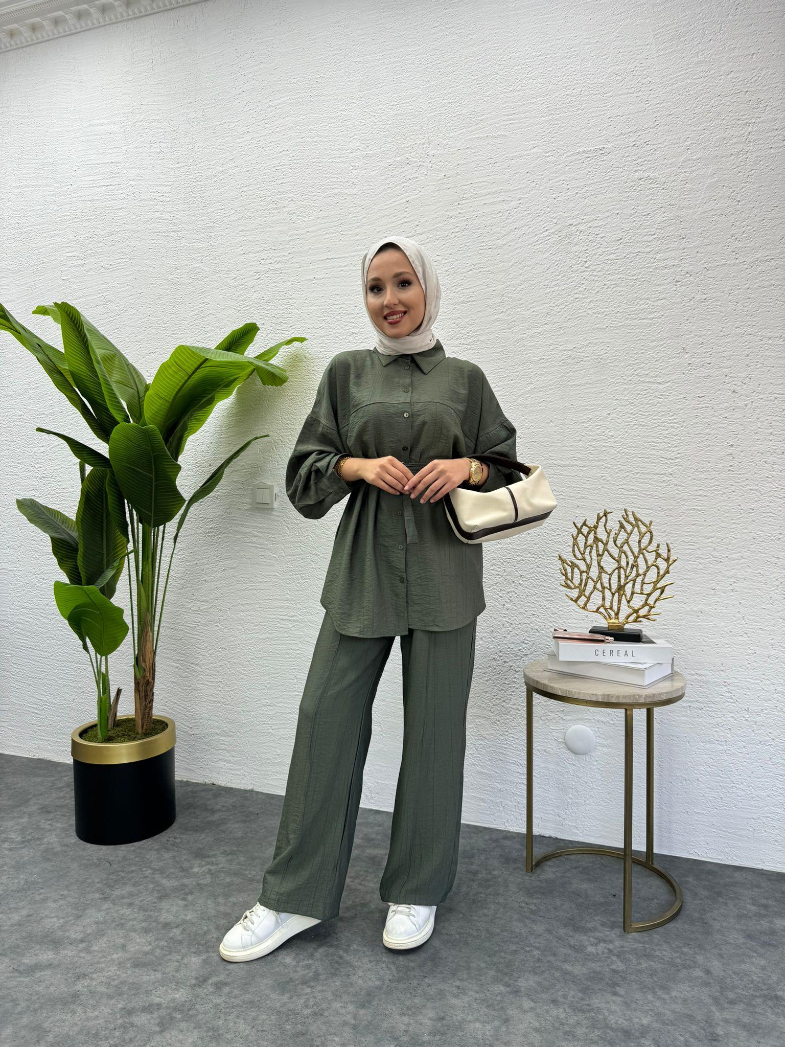 MEYSADESIGN PANTOLON TAKIM Santo Dikişli İkili Takım Yeşil