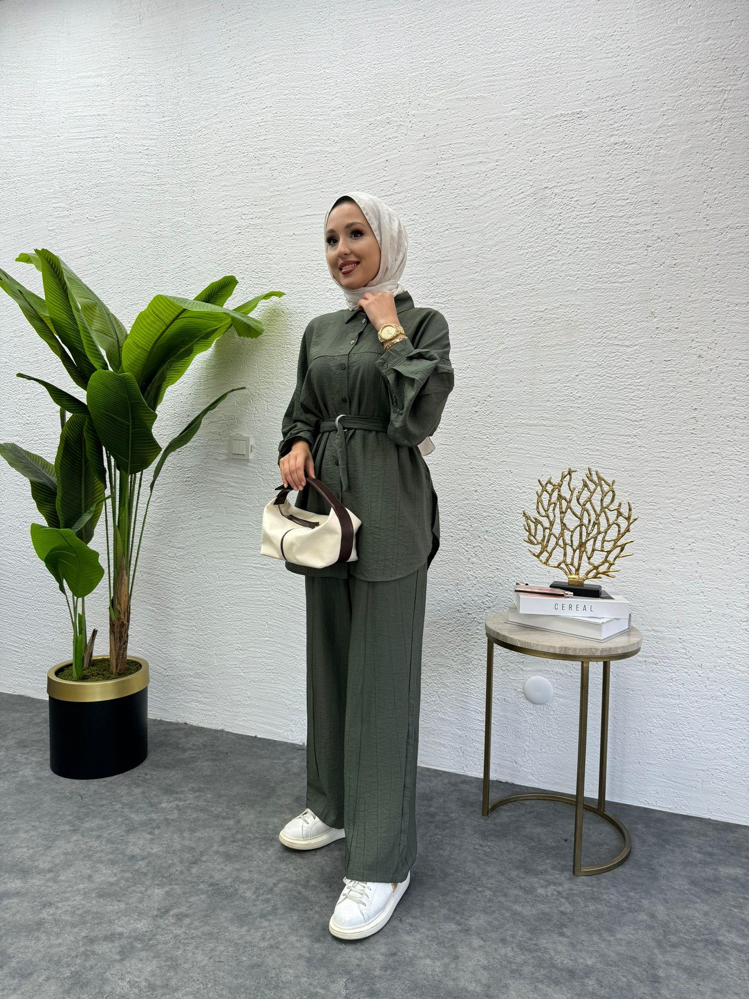 MEYSADESIGN PANTOLON TAKIM Santo Dikişli İkili Takım Yeşil