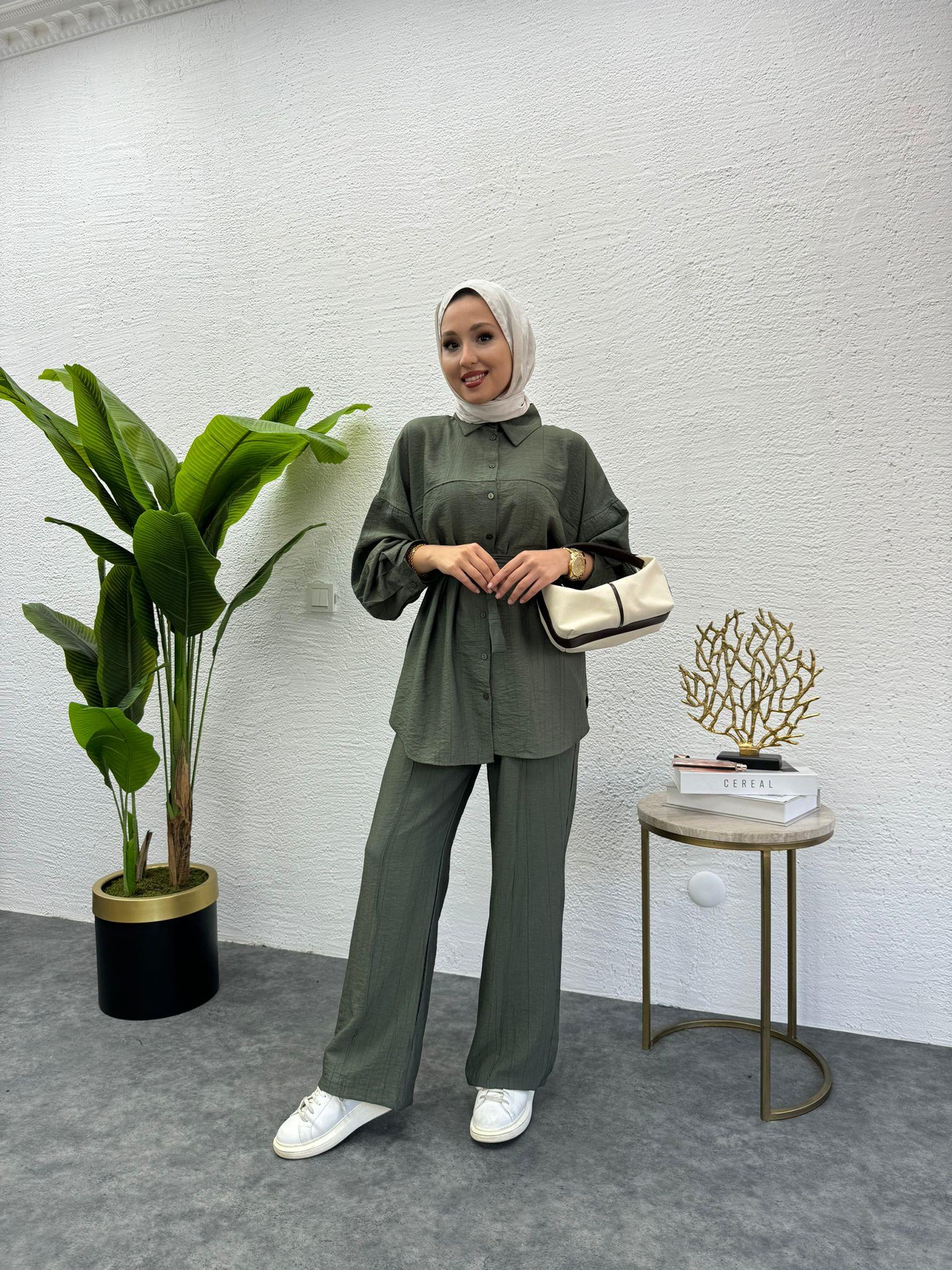 MEYSADESIGN PANTOLON TAKIM Santo Dikişli İkili Takım Yeşil