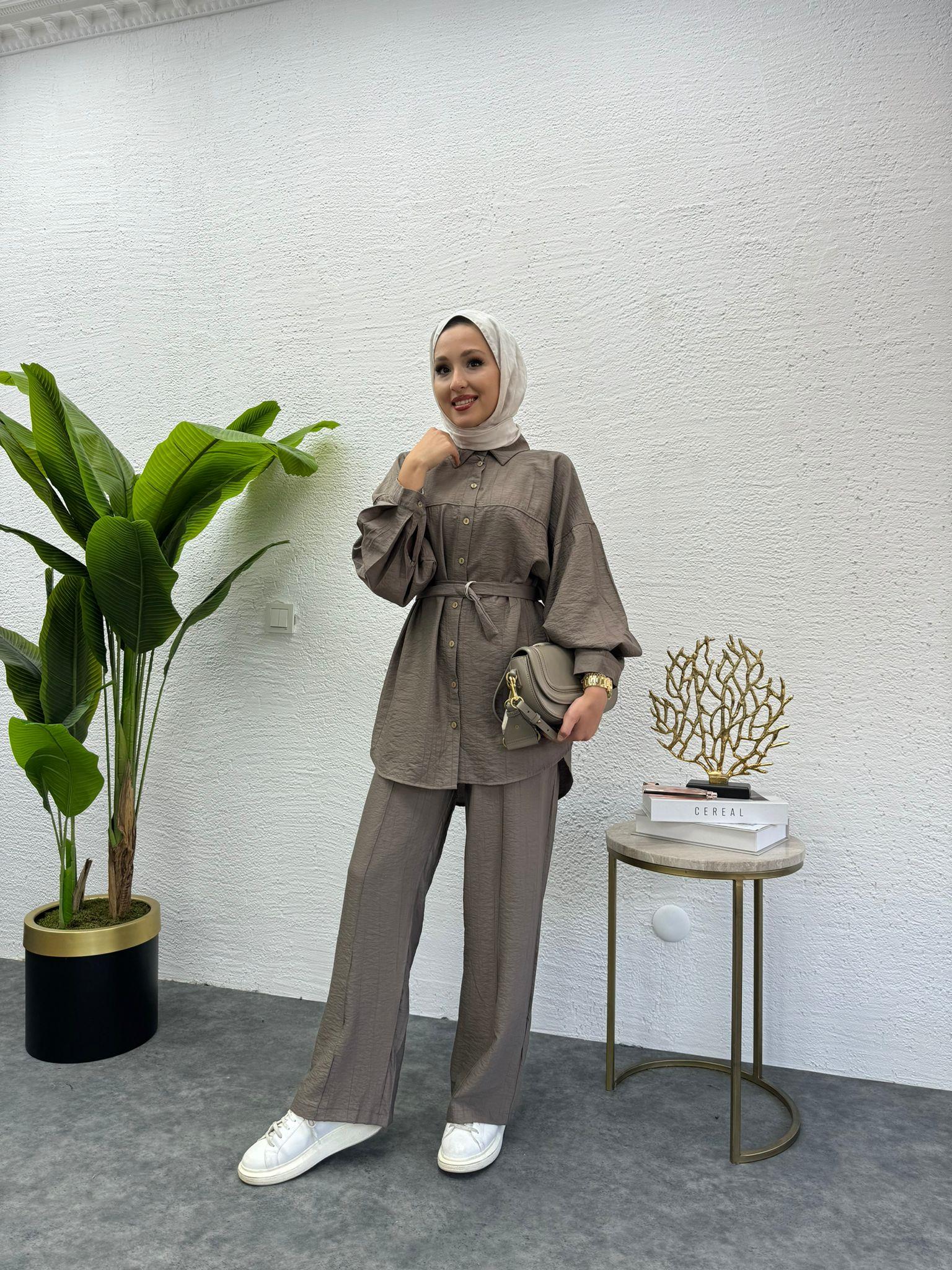 MEYSADESIGN PANTOLON TAKIM Santo Dikişli İkili Takım Kahve