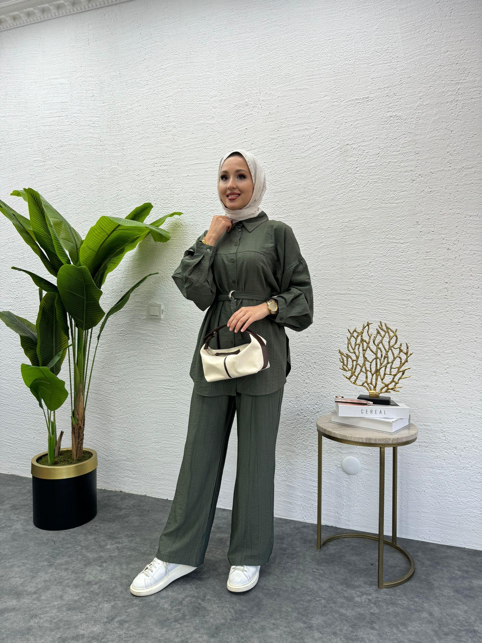 MEYSADESIGN PANTOLON TAKIM Santo Dikişli İkili Takım Yeşil