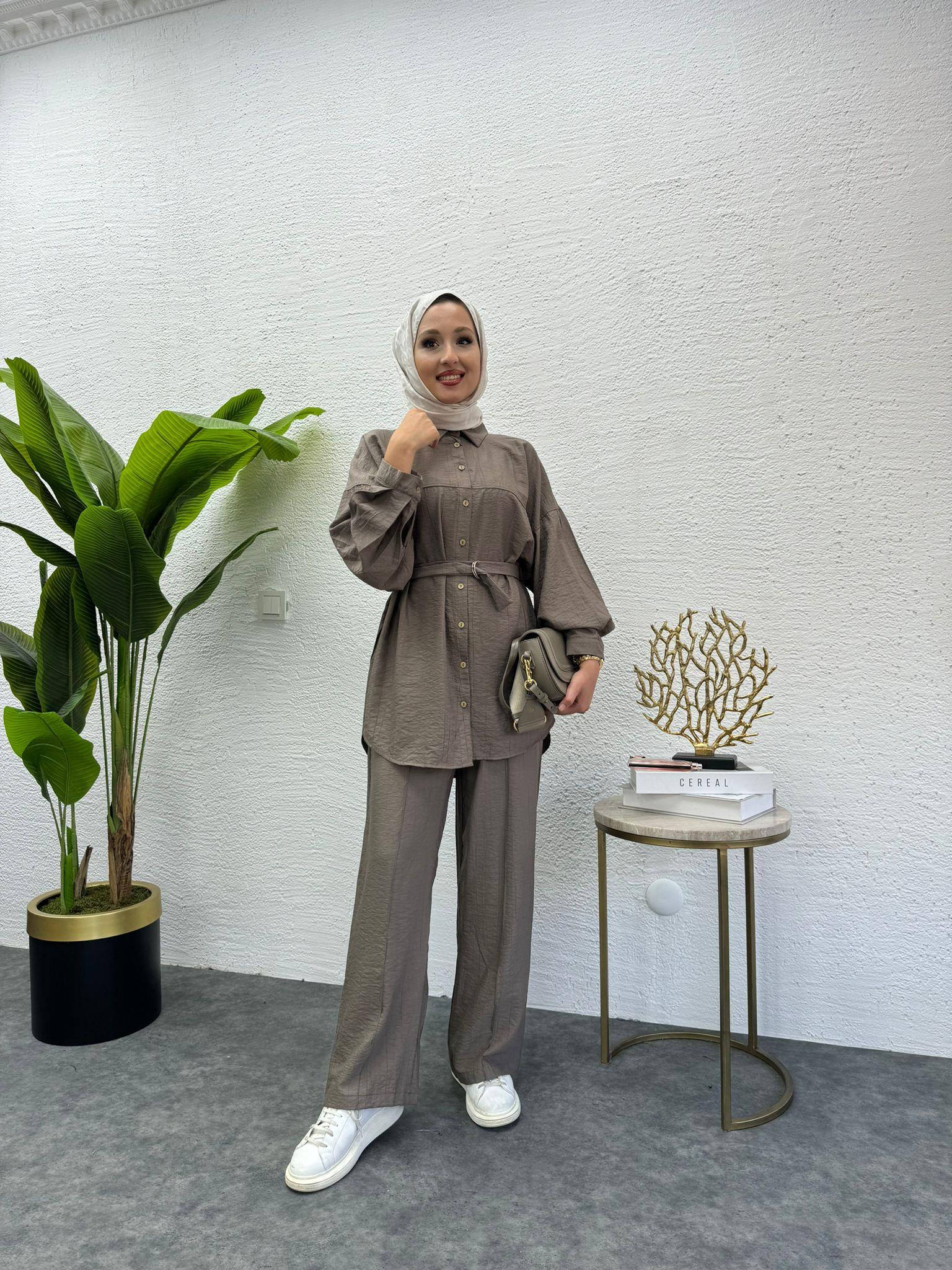 MEYSADESIGN PANTOLON TAKIM Santo Dikişli İkili Takım Kahve