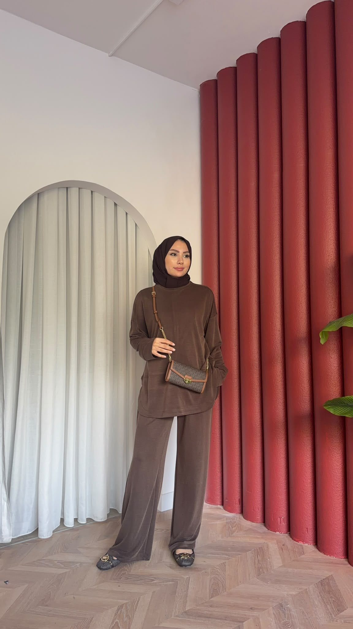 MEYSADESIGN PANTOLON TAKIM Sedef Pike Kumaş İkili Takım Acı Kahve
