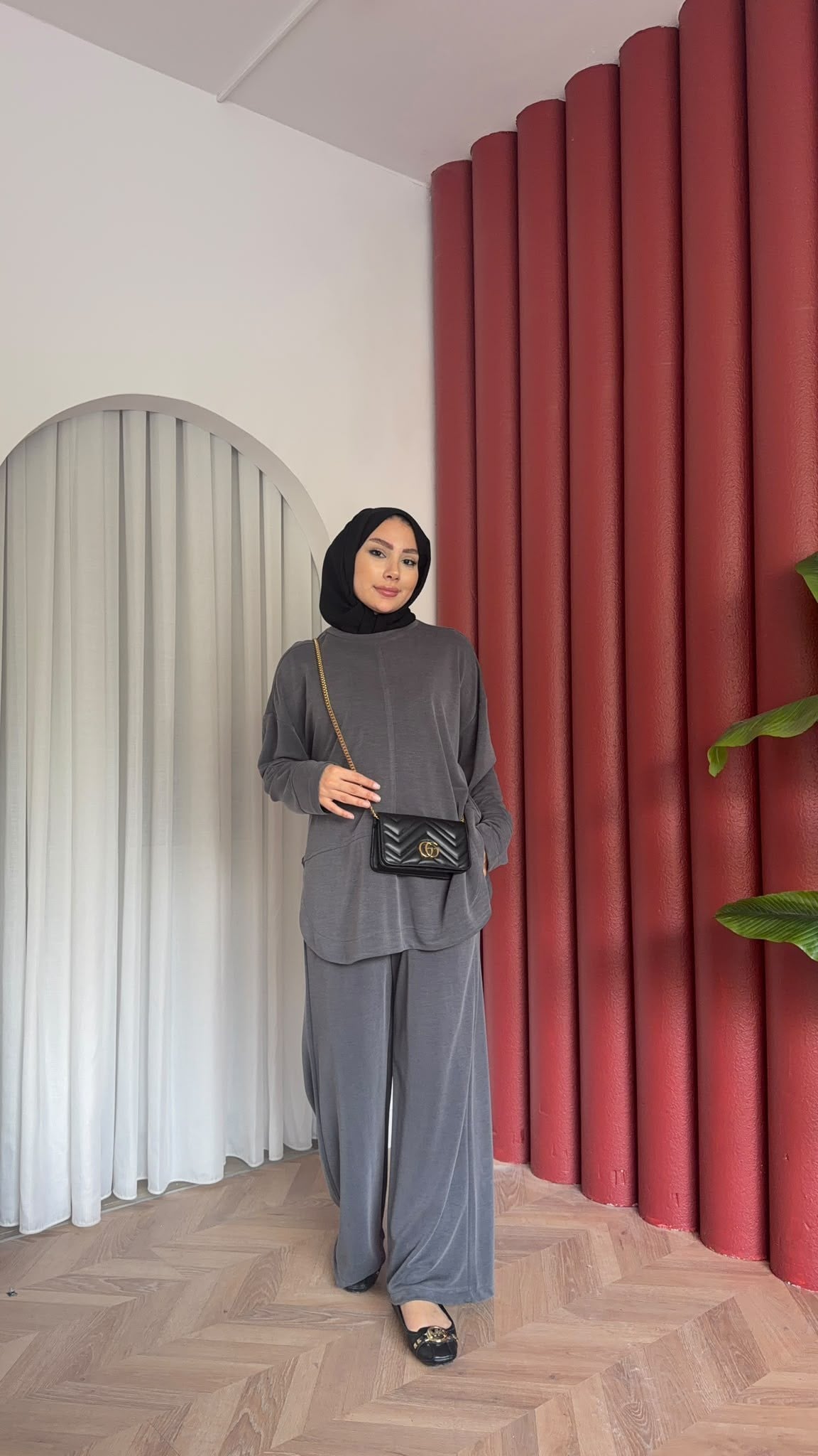 MEYSADESIGN PANTOLON TAKIM Sedef Pike Kumaş İkili Takım Antrasit