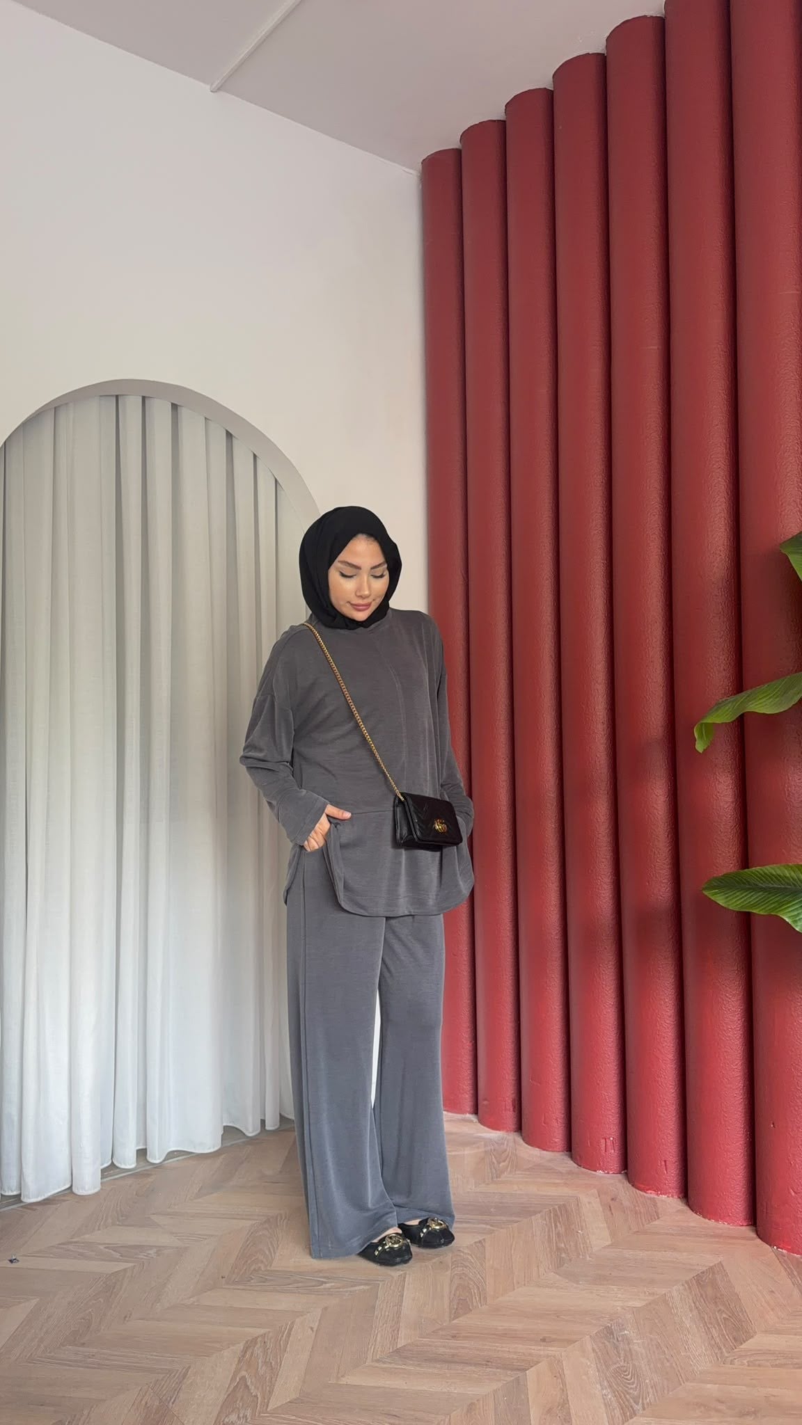 MEYSADESIGN PANTOLON TAKIM Sedef Pike Kumaş İkili Takım Antrasit