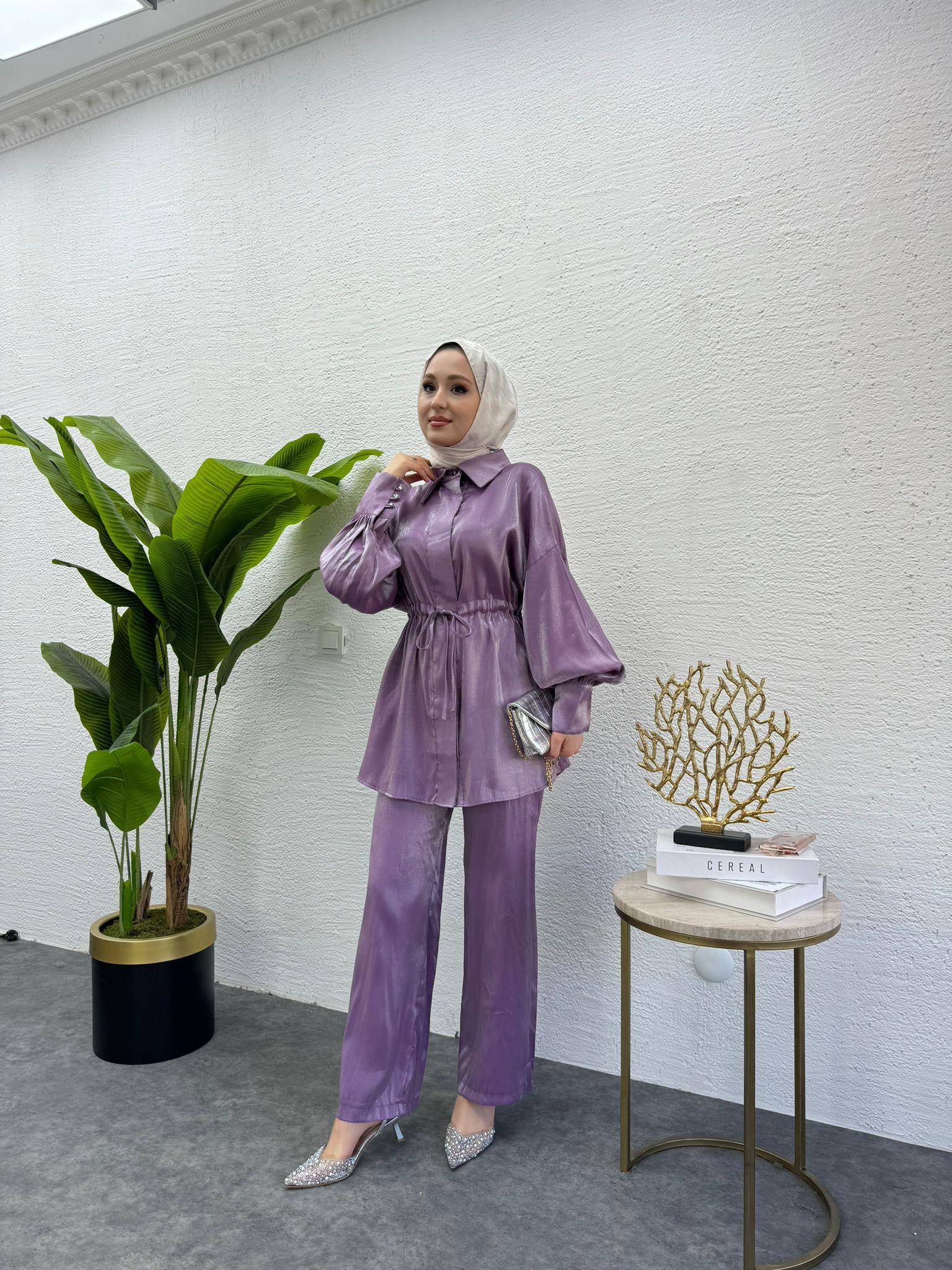 MEYSADESIGN PANTOLON TAKIM Shine İkili Takım Lila