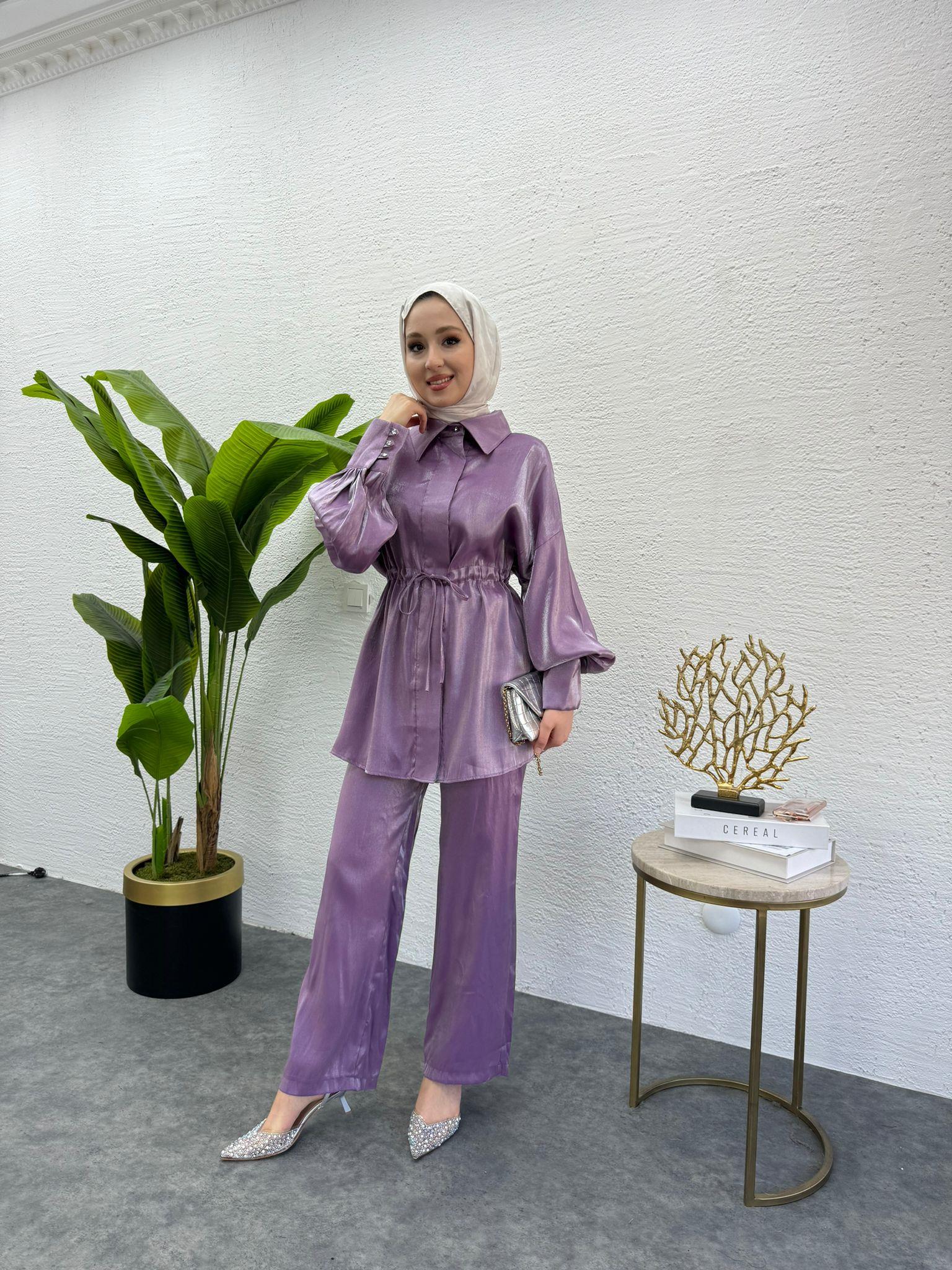 MEYSADESIGN PANTOLON TAKIM Shine İkili Takım Lila