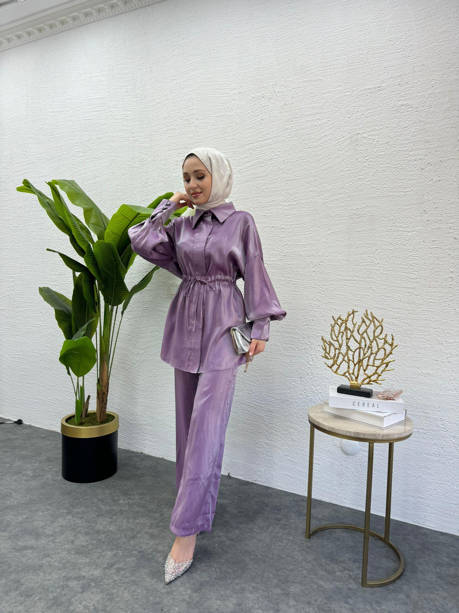 MEYSADESIGN PANTOLON TAKIM Shine İkili Takım Lila