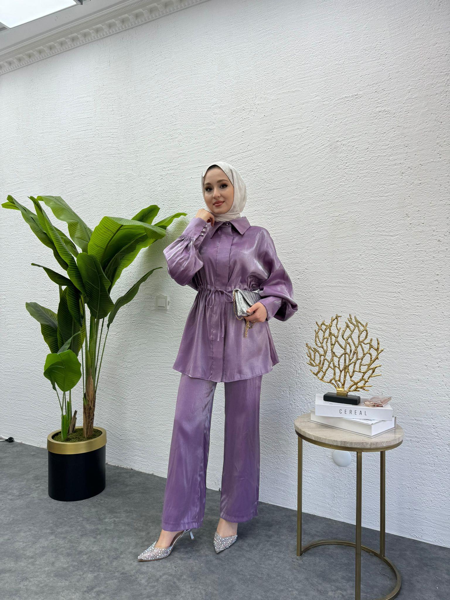 MEYSADESIGN PANTOLON TAKIM Shine İkili Takım Lila