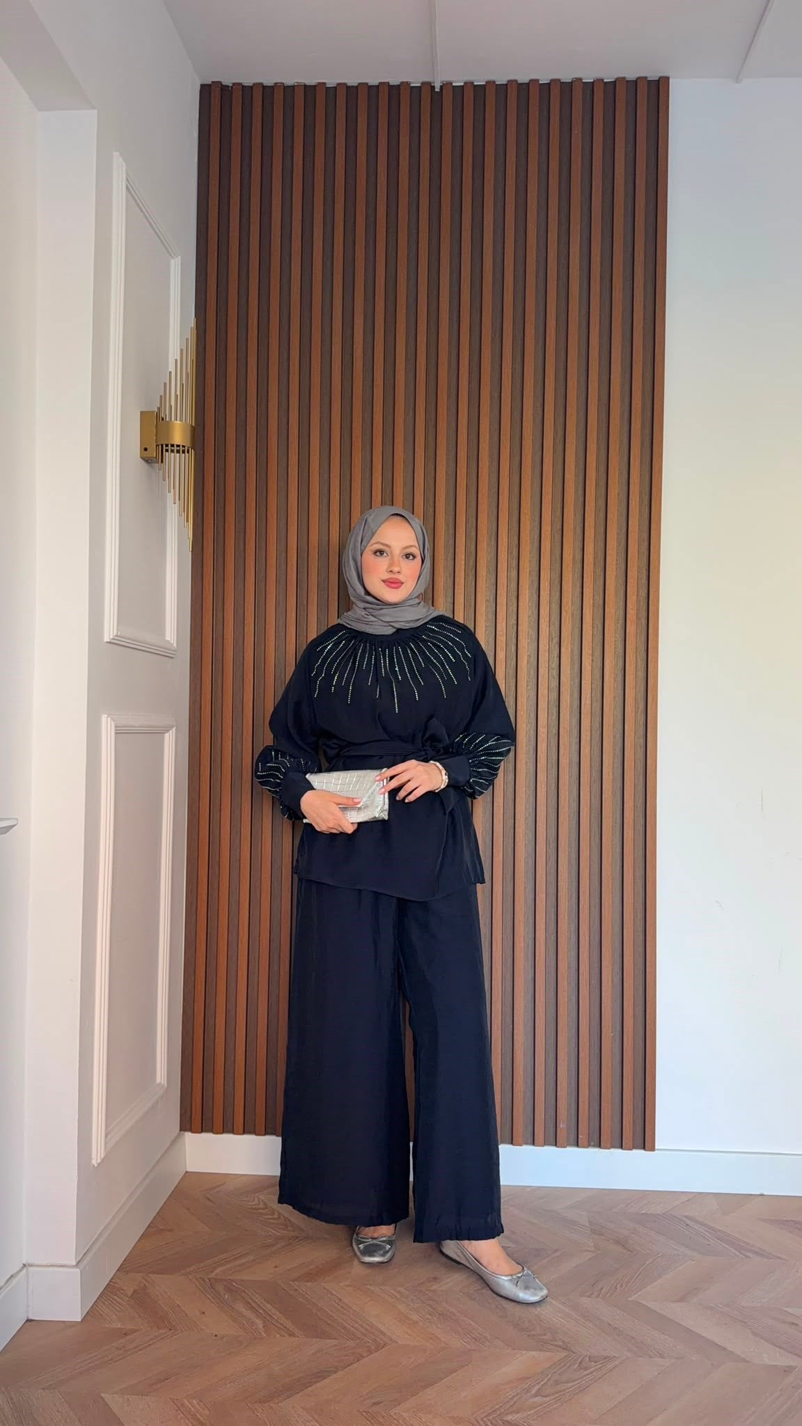 MEYSADESIGN PANTOLON TAKIM Silver Taşlı Tül Pantolonlu Takım Lacivert