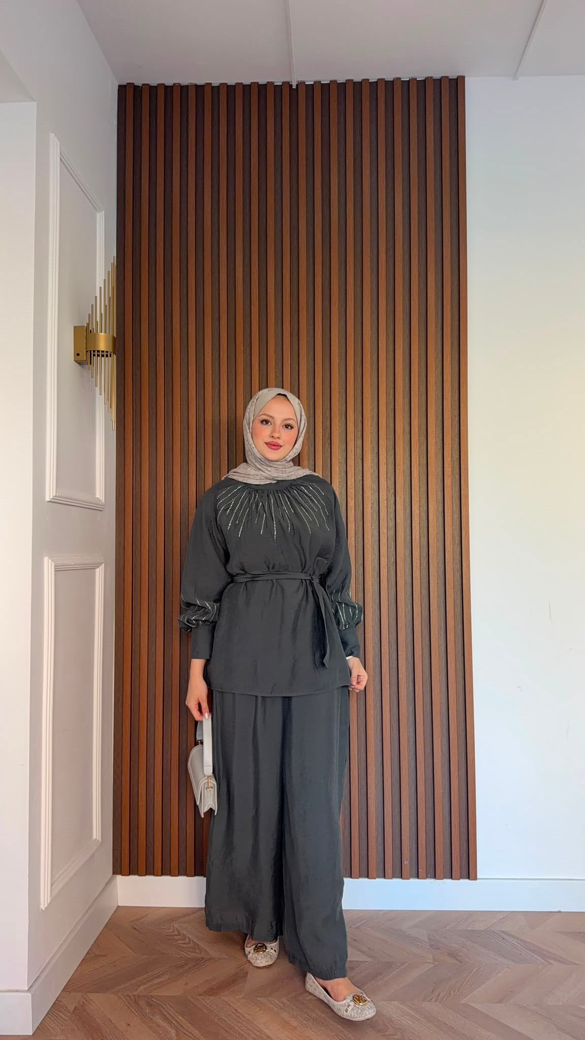 MEYSADESIGN PANTOLON TAKIM Silver Taşlı Tül Pantolonlu Takım Haki