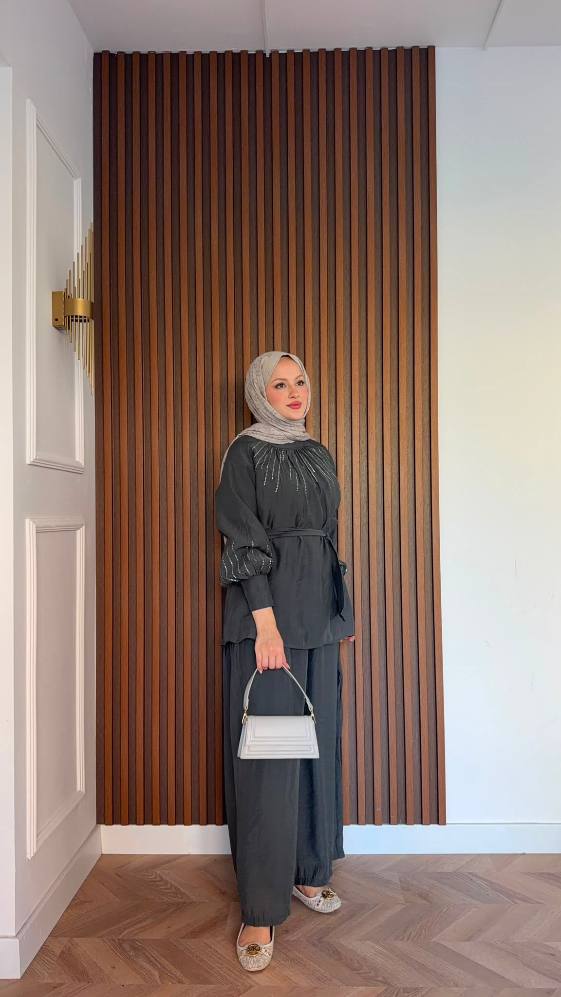 MEYSADESIGN PANTOLON TAKIM Silver Taşlı Tül Pantolonlu Takım Haki