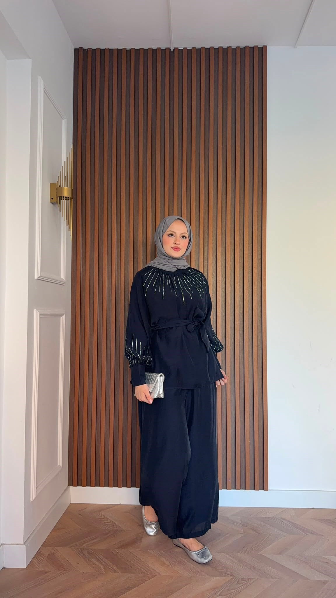MEYSADESIGN PANTOLON TAKIM Silver Taşlı Tül Pantolonlu Takım Lacivert