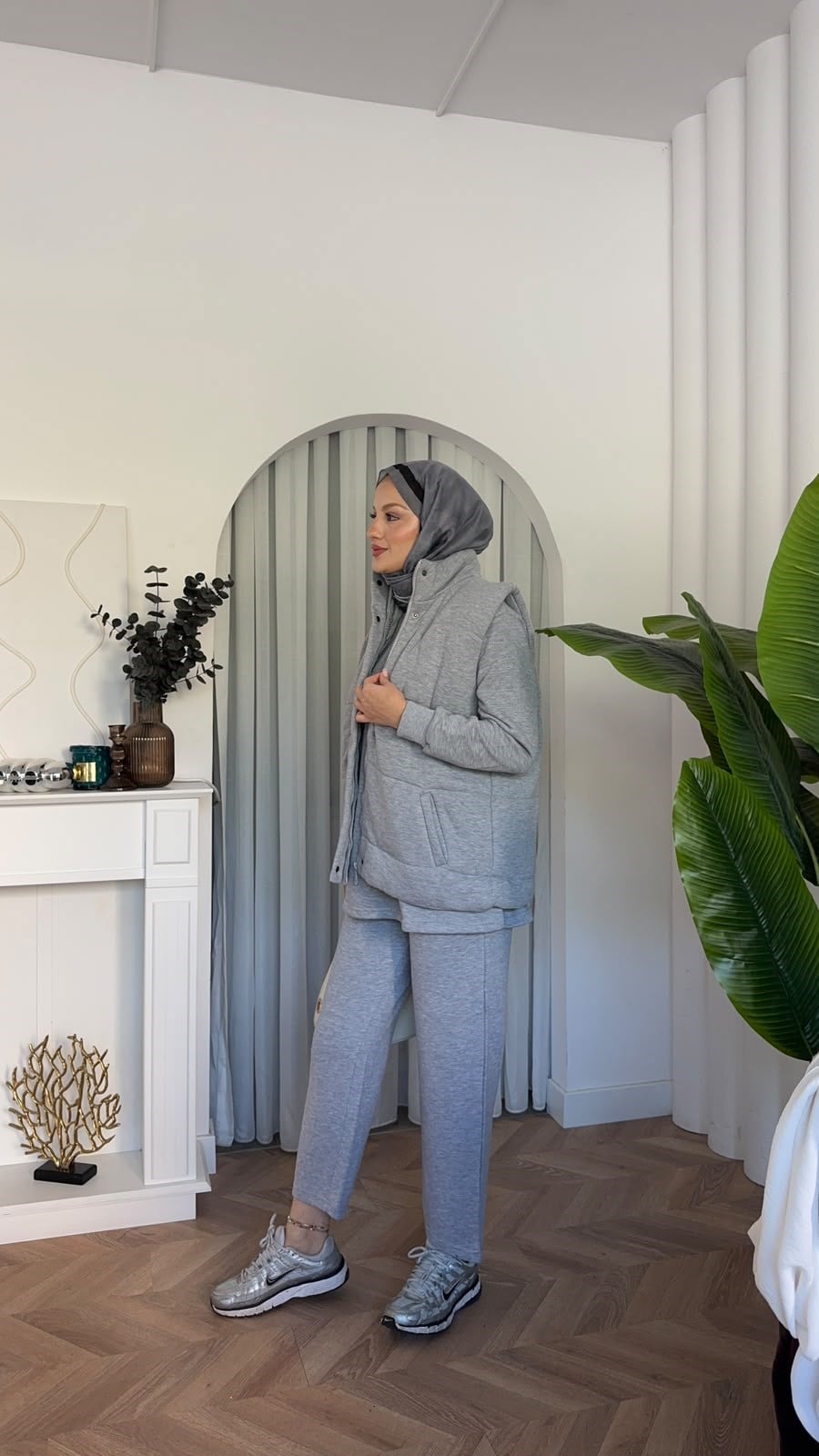 MEYSADESIGN PANTOLON TAKIM Şişme Yelekli Üçlü Takım Gri