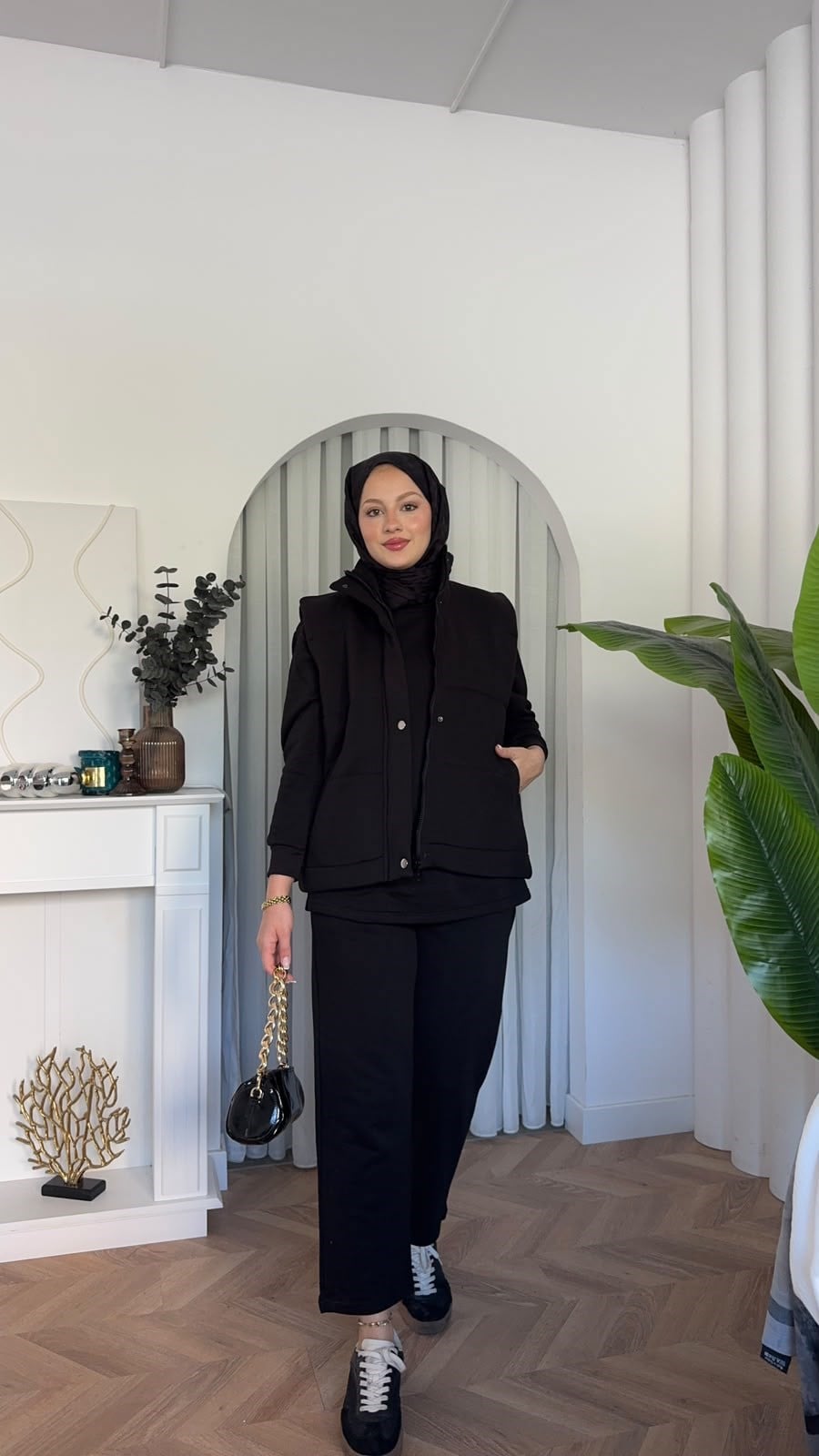 MEYSADESIGN PANTOLON TAKIM Şişme Yelekli Üçlü Takım Siyah