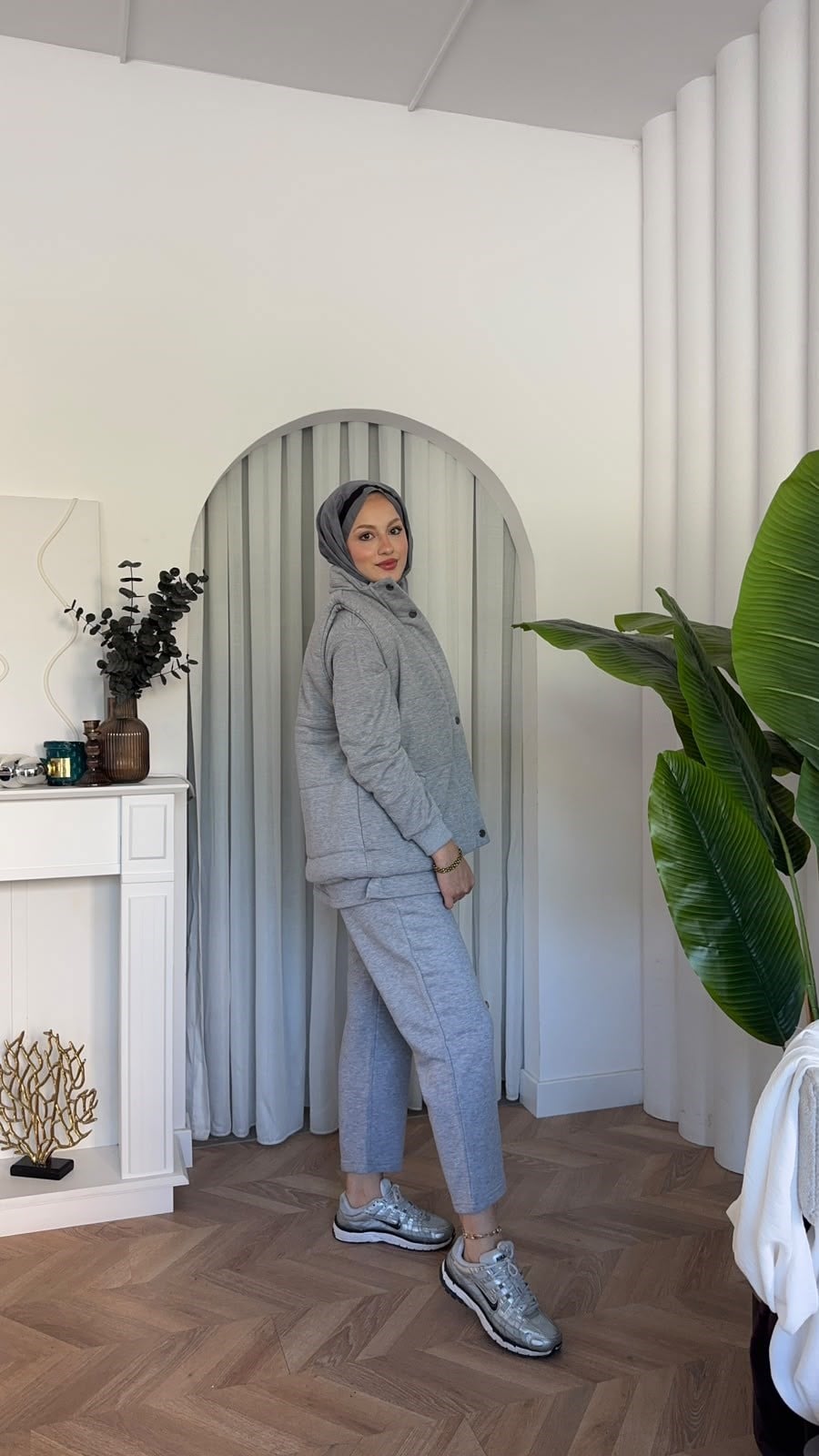 MEYSADESIGN PANTOLON TAKIM Şişme Yelekli Üçlü Takım Gri