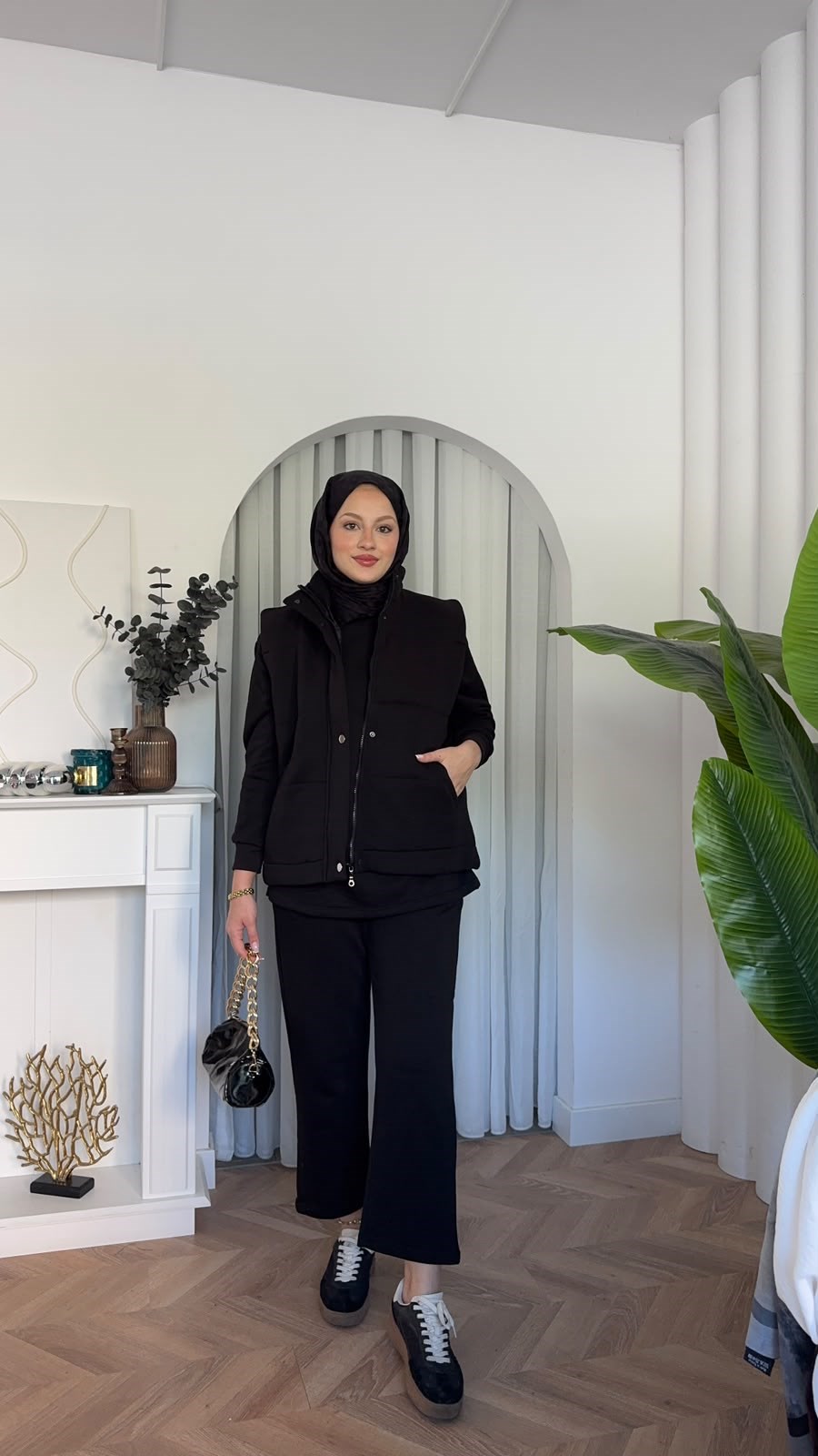 MEYSADESIGN PANTOLON TAKIM Şişme Yelekli Üçlü Takım Siyah