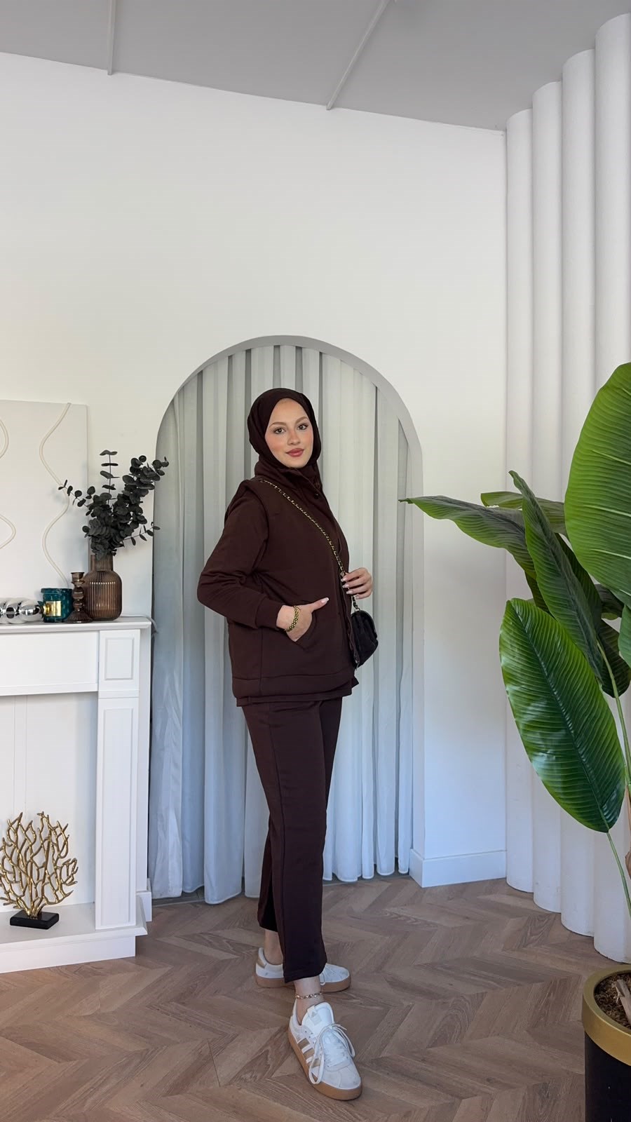 MEYSADESIGN PANTOLON TAKIM Şişme Yelekli Üçlü Takım Acı Kahve
