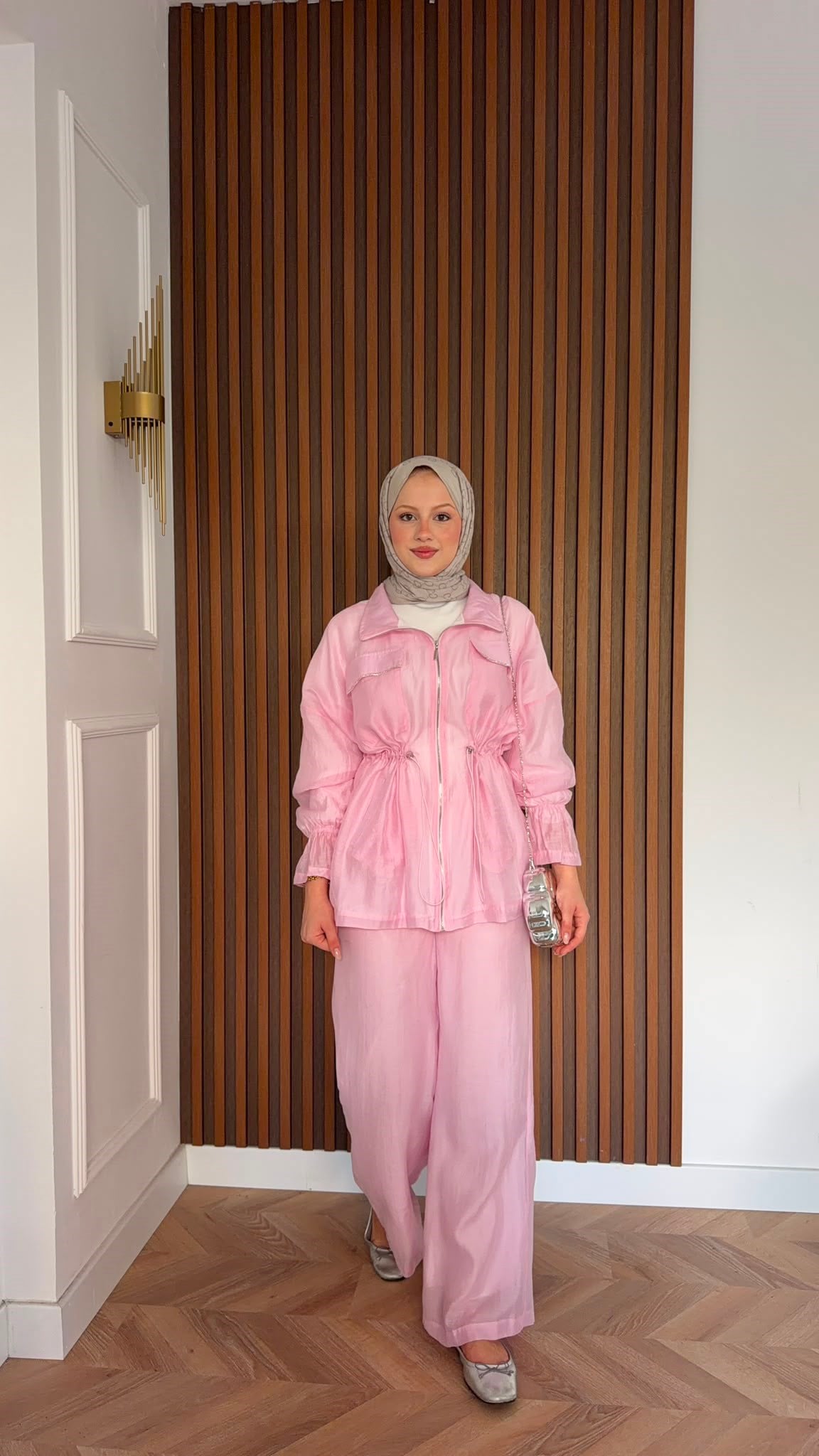 MEYSADESIGN PANTOLON TAKIM Syrus Taşlı Tensel İkili Takım Pembe