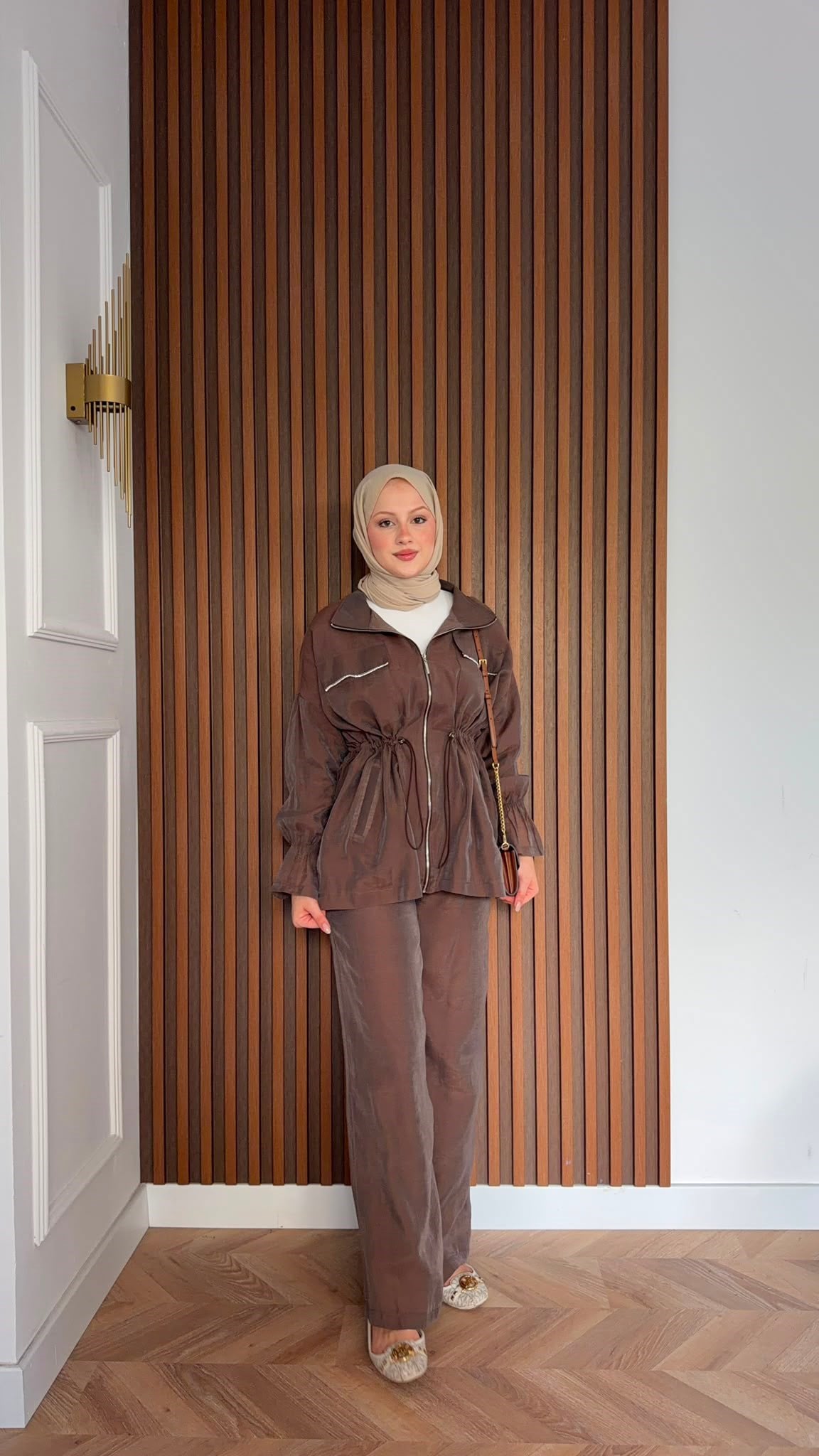 MEYSADESIGN PANTOLON TAKIM Syrus Taşlı Tensel İkili Takım Acı Kahve