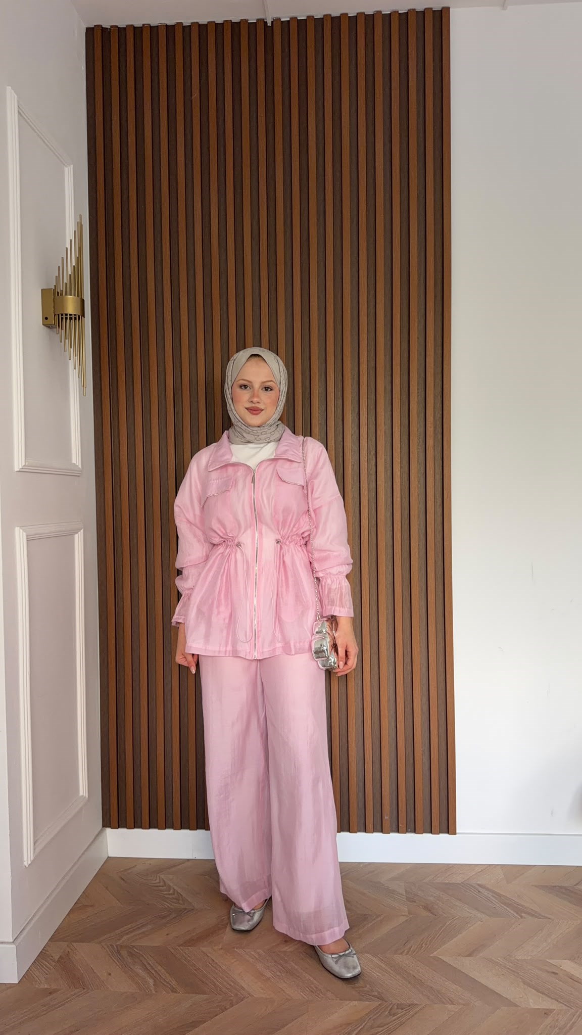 MEYSADESIGN PANTOLON TAKIM Syrus Taşlı Tensel İkili Takım Pembe