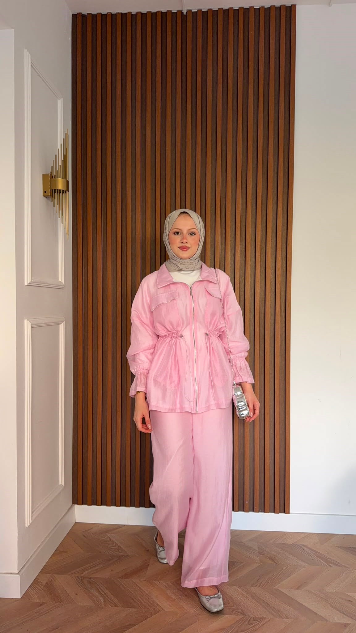 MEYSADESIGN PANTOLON TAKIM Syrus Taşlı Tensel İkili Takım Pembe