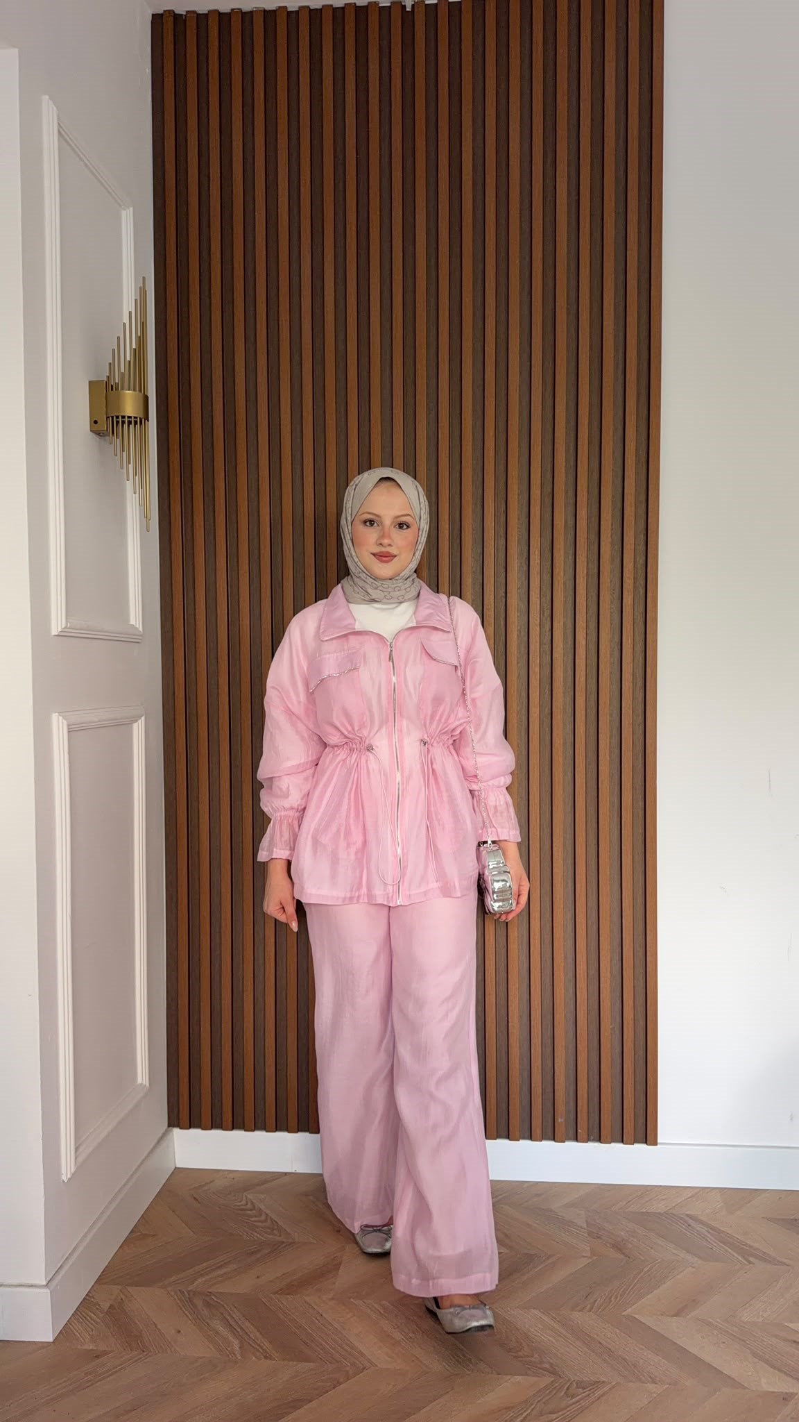 MEYSADESIGN PANTOLON TAKIM Syrus Taşlı Tensel İkili Takım Pembe