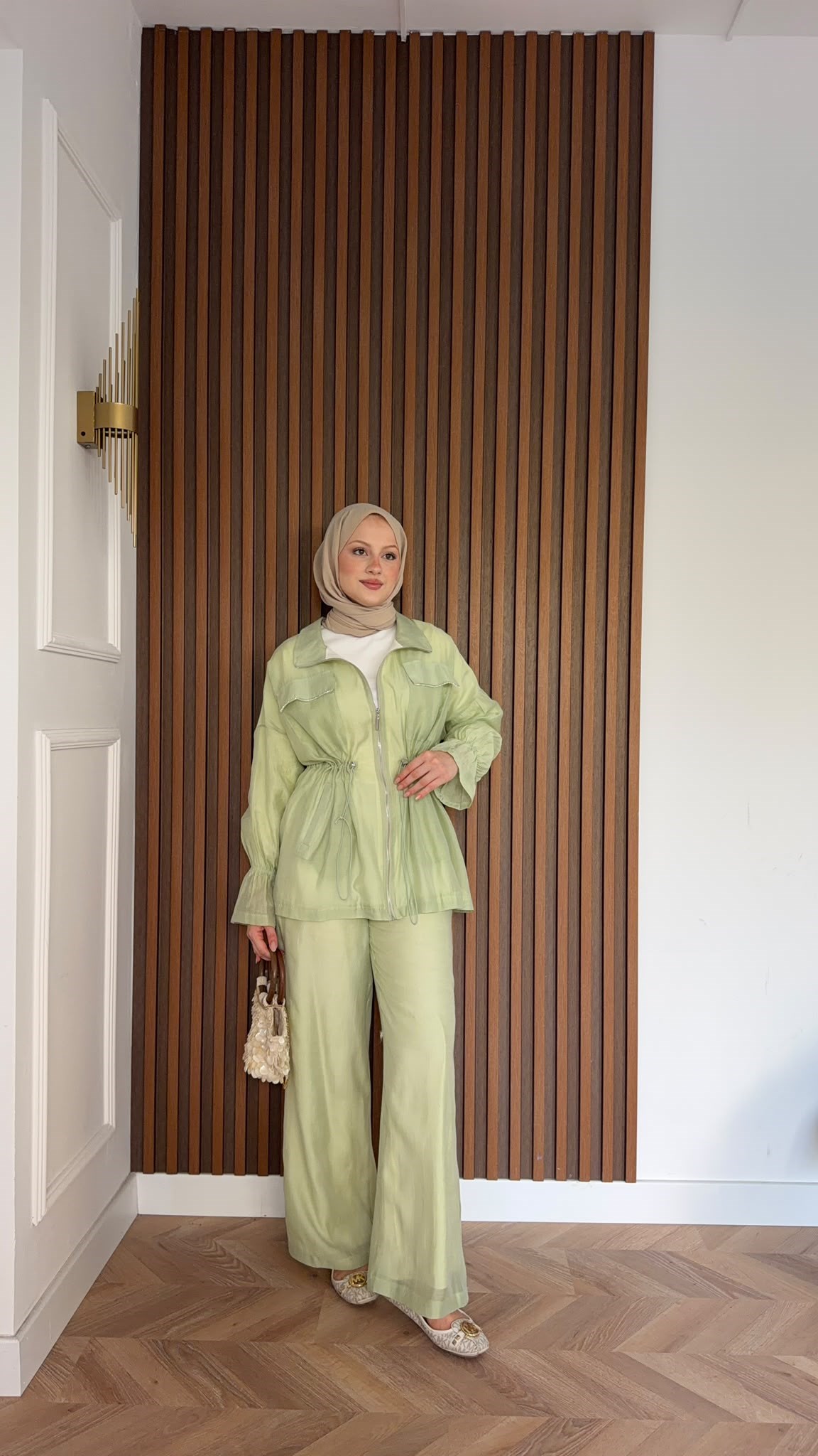 MEYSADESIGN PANTOLON TAKIM Syrus Taşlı Tensel İkili Takım Mint Yeşili