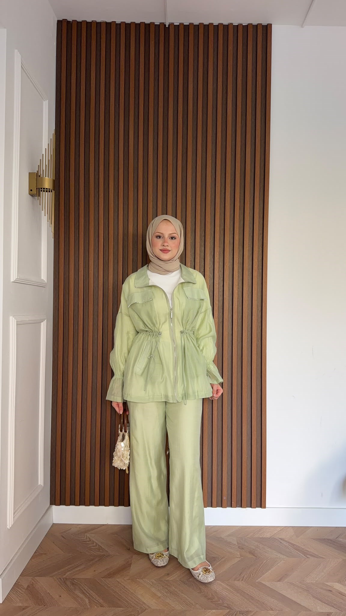 MEYSADESIGN PANTOLON TAKIM Syrus Taşlı Tensel İkili Takım Mint Yeşili