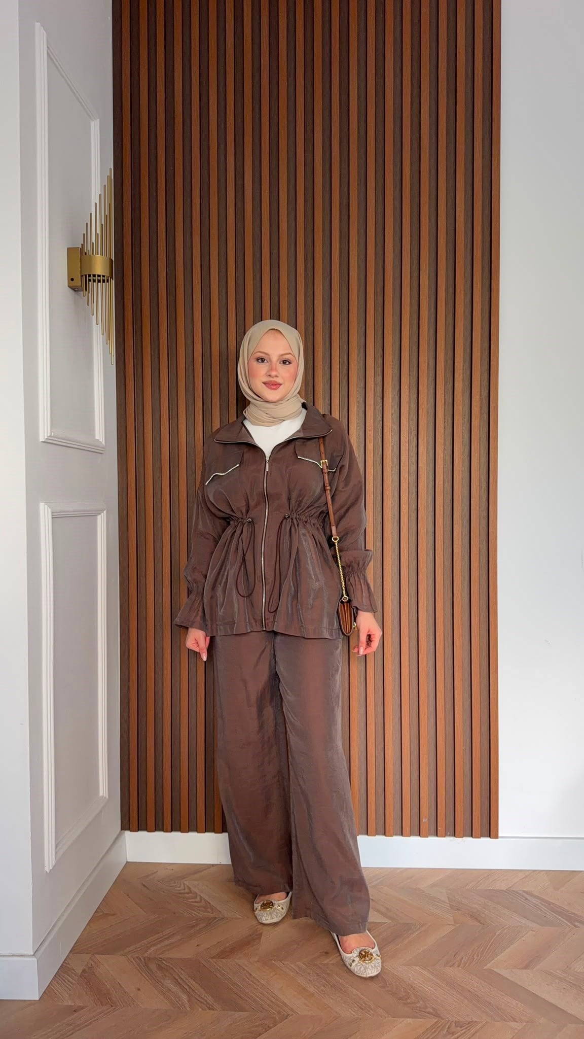 MEYSADESIGN PANTOLON TAKIM Syrus Taşlı Tensel İkili Takım Acı Kahve