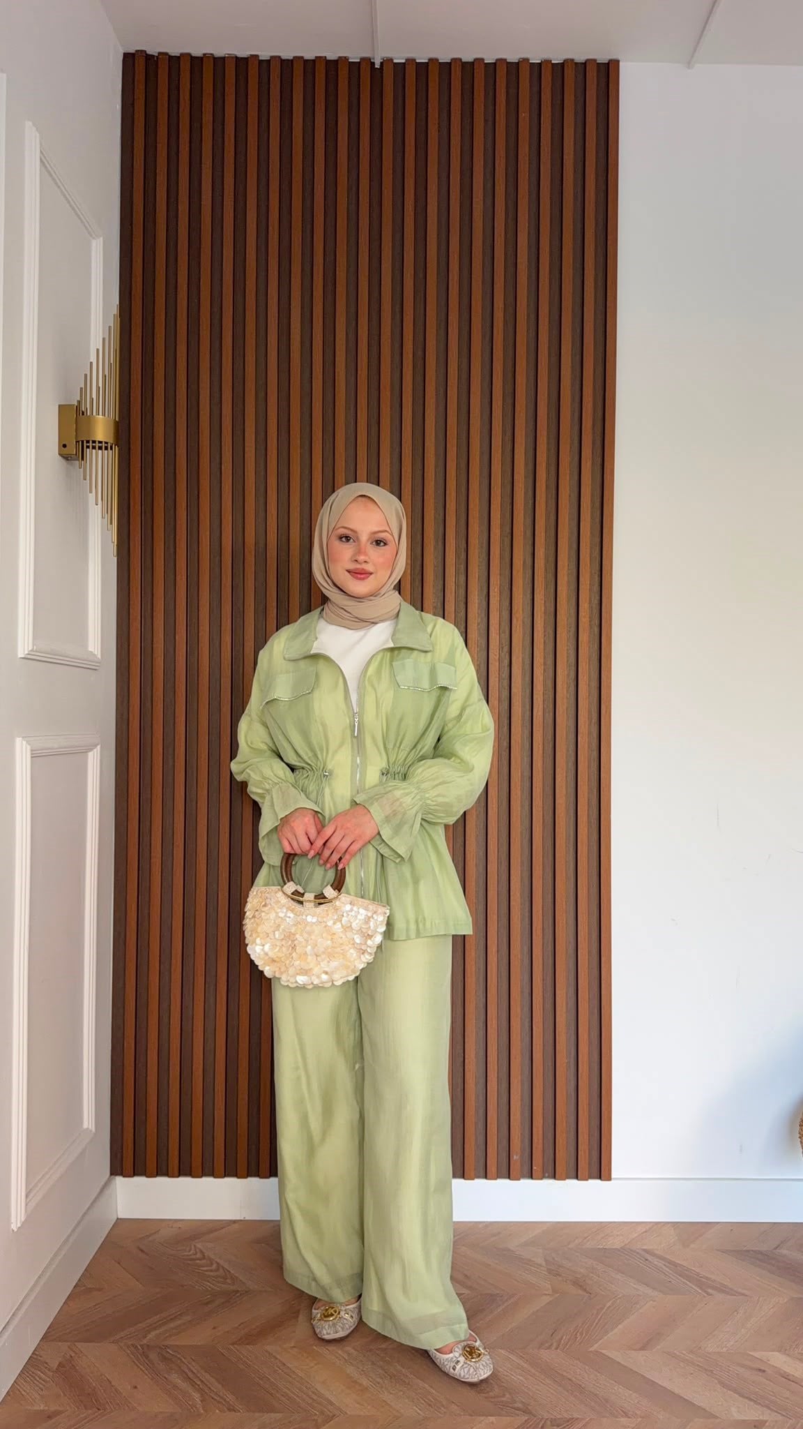 MEYSADESIGN PANTOLON TAKIM Syrus Taşlı Tensel İkili Takım Mint Yeşili
