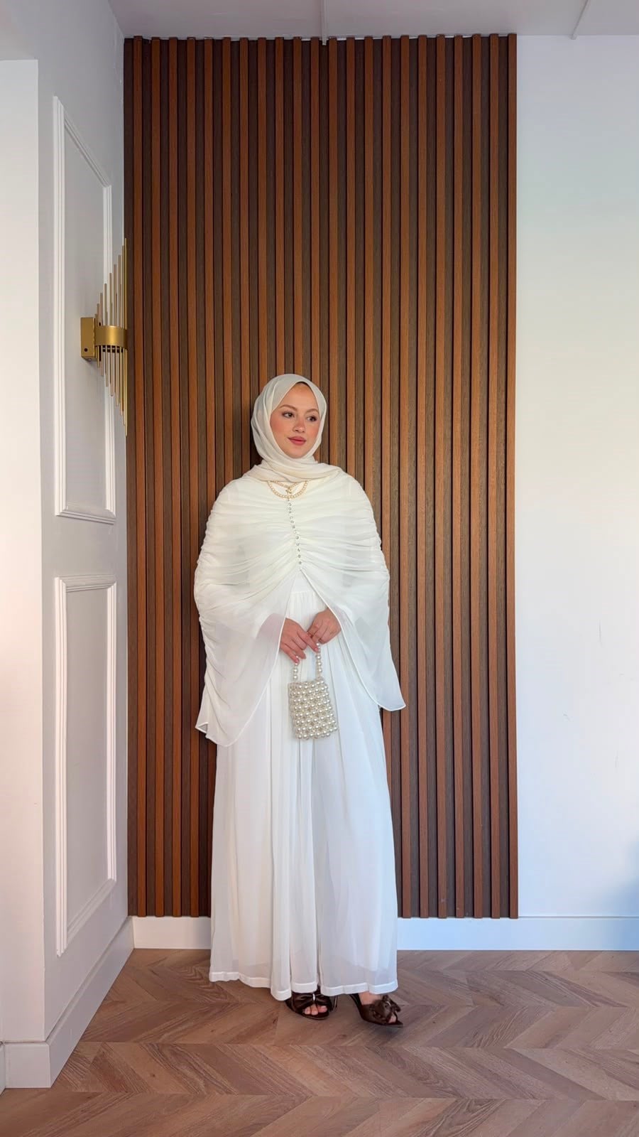 MEYSADESIGN PANTOLON TAKIM Taşlı Büzgülü Multi Şifon Tulum Ekru