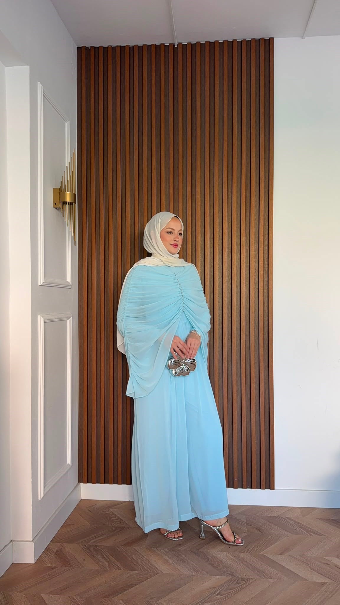 MEYSADESIGN PANTOLON TAKIM Taşlı Büzgülü Multi Şifon Tulum Bebe Mavisi