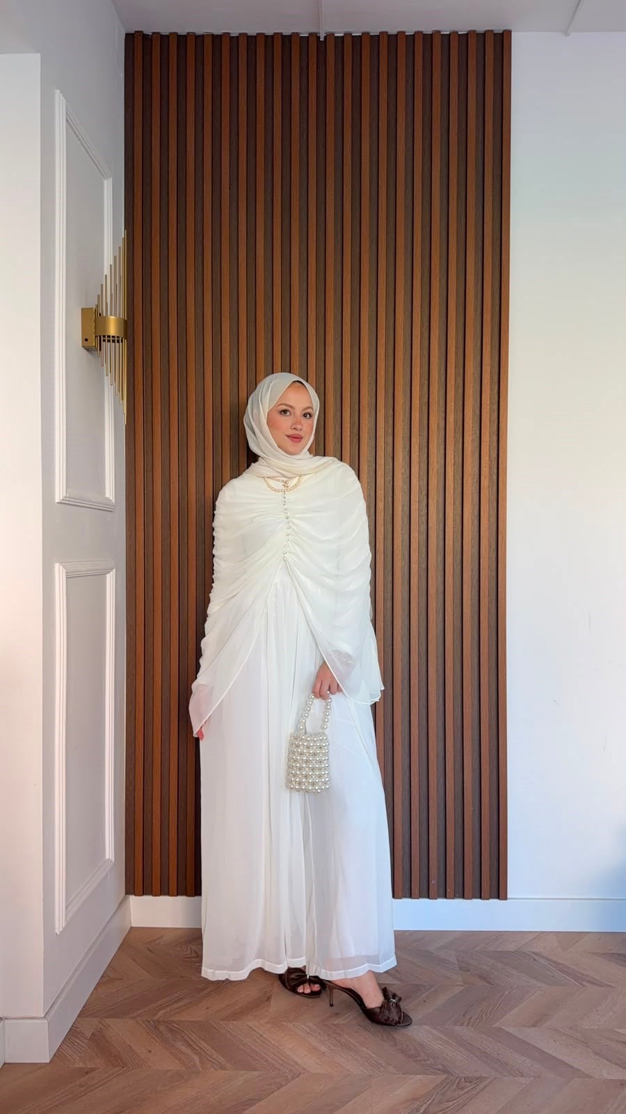 MEYSADESIGN PANTOLON TAKIM Taşlı Büzgülü Multi Şifon Tulum Ekru