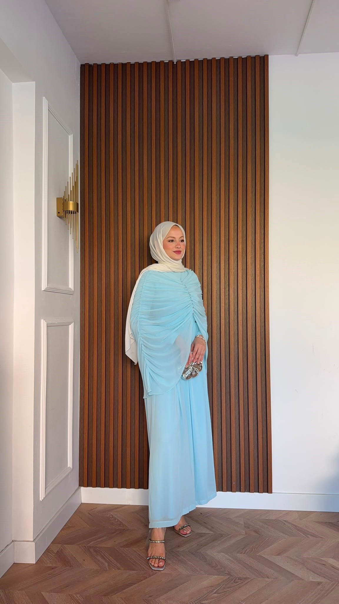 MEYSADESIGN PANTOLON TAKIM Taşlı Büzgülü Multi Şifon Tulum Bebe Mavisi