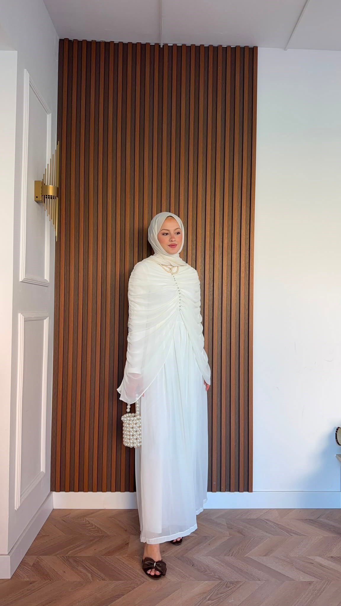 MEYSADESIGN PANTOLON TAKIM Taşlı Büzgülü Multi Şifon Tulum Ekru