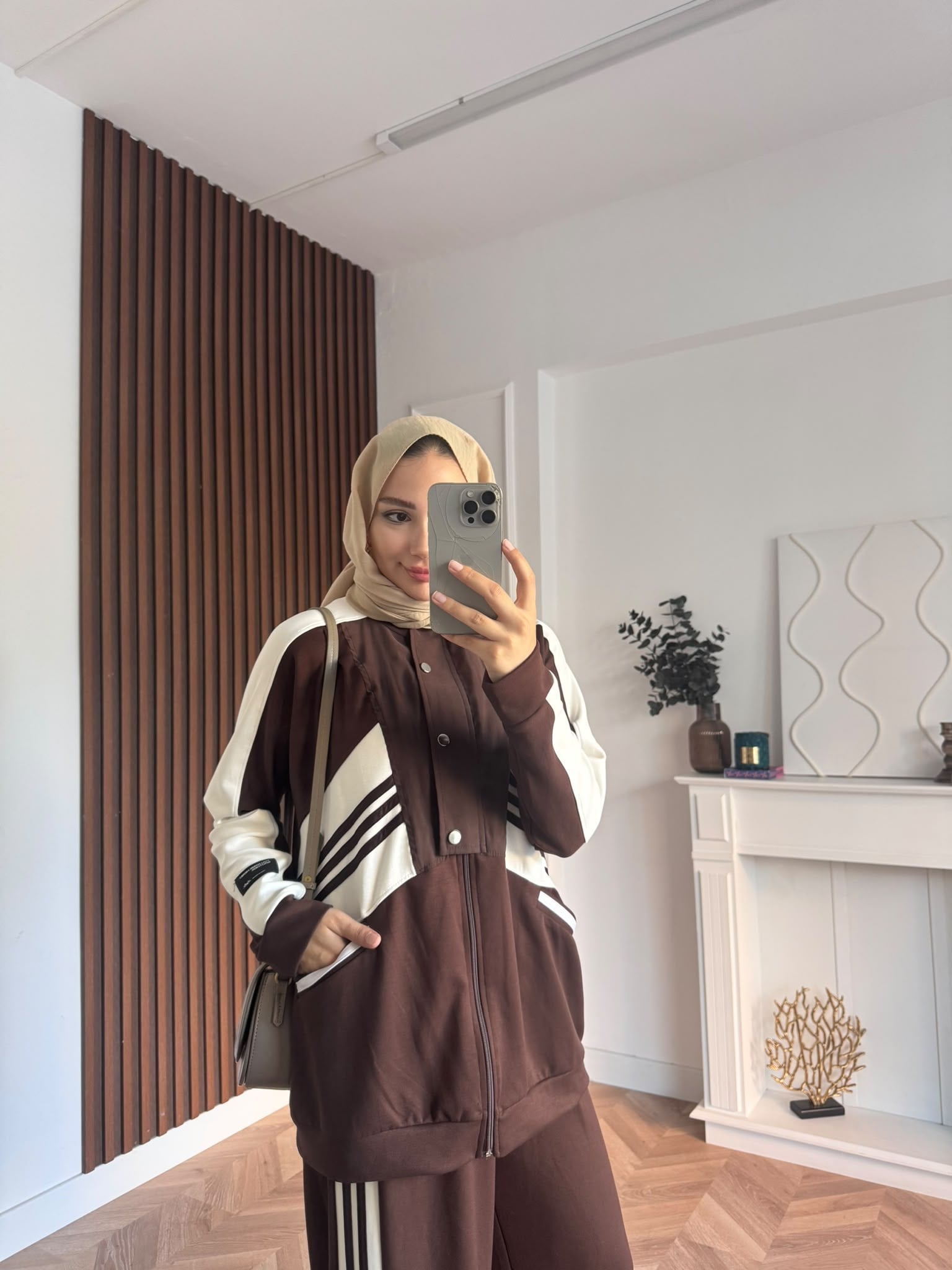 MEYSADESIGN PANTOLON TAKIM Üç Çizgili Spor Takım Acı Kahve