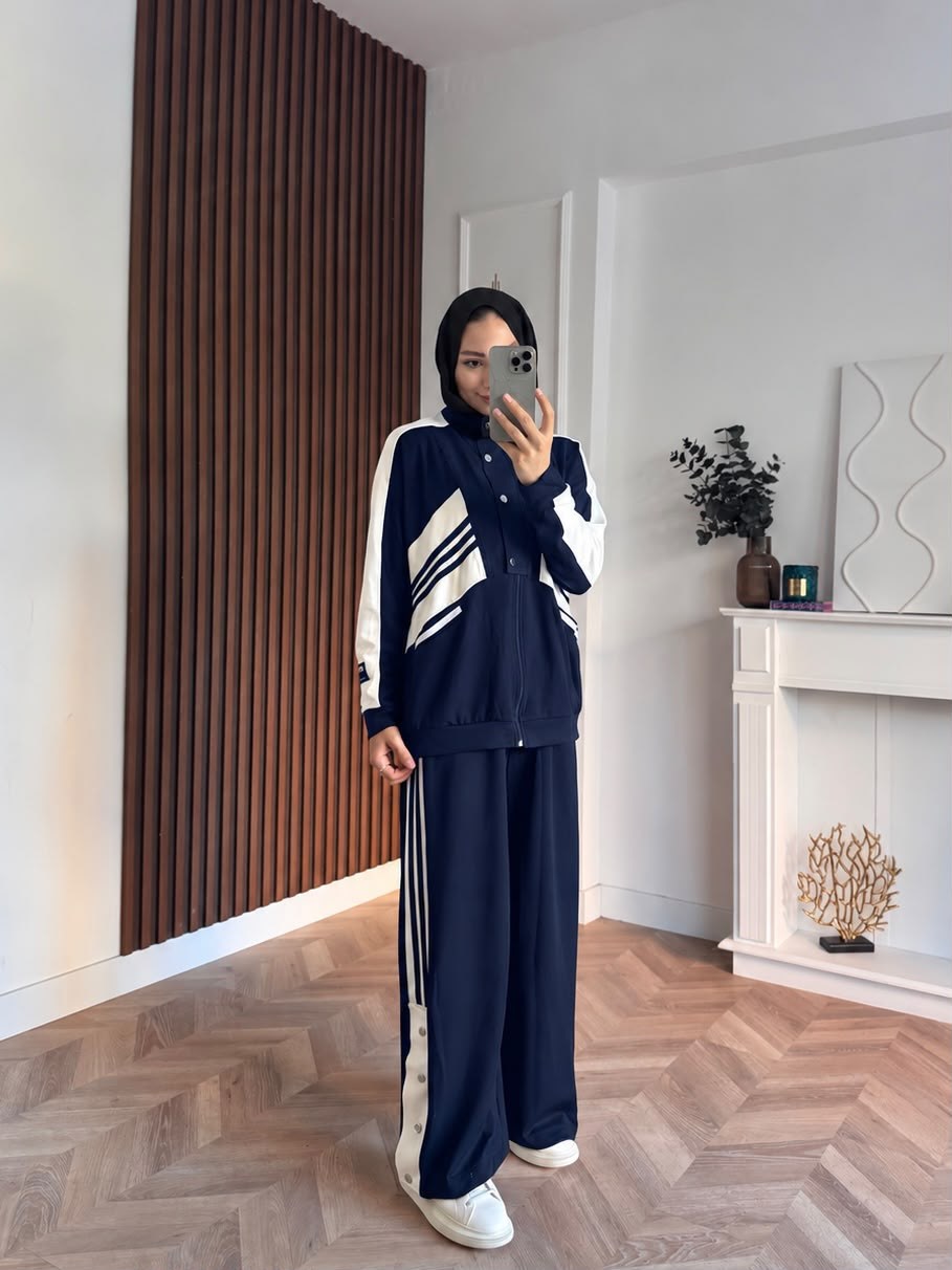 MEYSADESIGN PANTOLON TAKIM Üç Çizgili Spor Takım Lacivert
