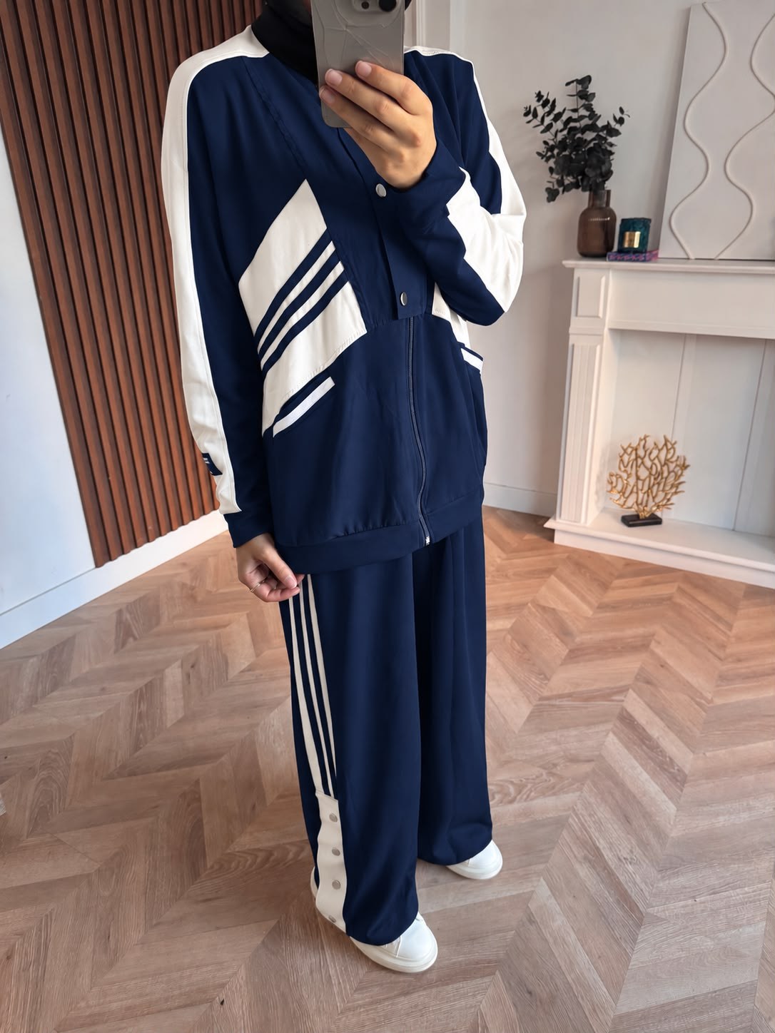MEYSADESIGN PANTOLON TAKIM Üç Çizgili Spor Takım Lacivert
