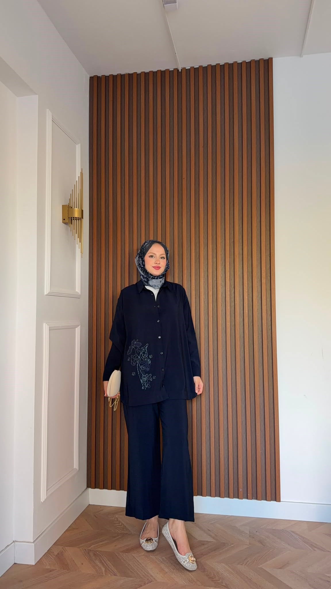 MEYSADESIGN PANTOLON TAKIM Vanilya Boncuk İşlemeli Tensel Pantolonlu Takım Lacivert