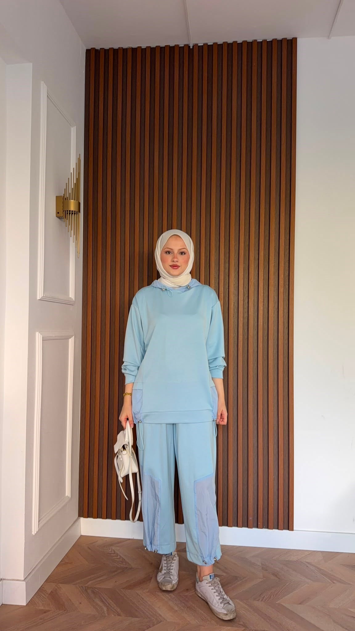 MEYSADESIGN PANTOLON TAKIM Visa Paraşüt Parçalı İkili Takım Bebe Mavisi