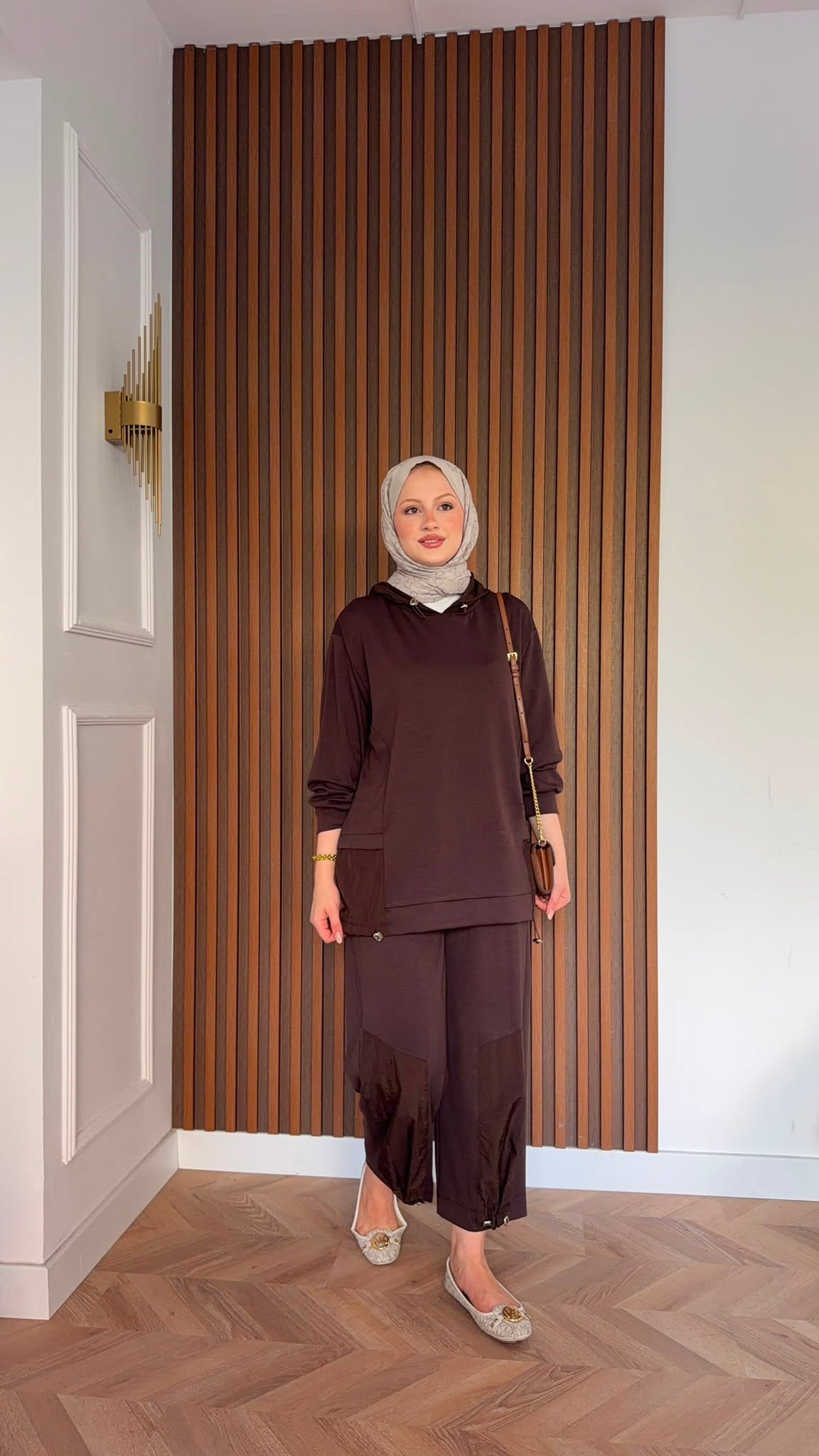 MEYSADESIGN PANTOLON TAKIM Visa Paraşüt Parçalı İkili Takım Acı Kahve