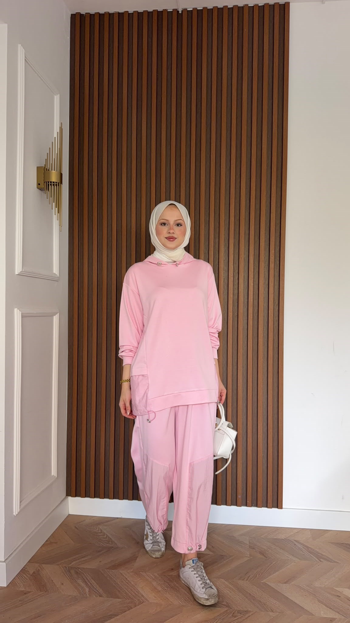 MEYSADESIGN PANTOLON TAKIM Visa Paraşüt Parçalı İkili Takım Pembe