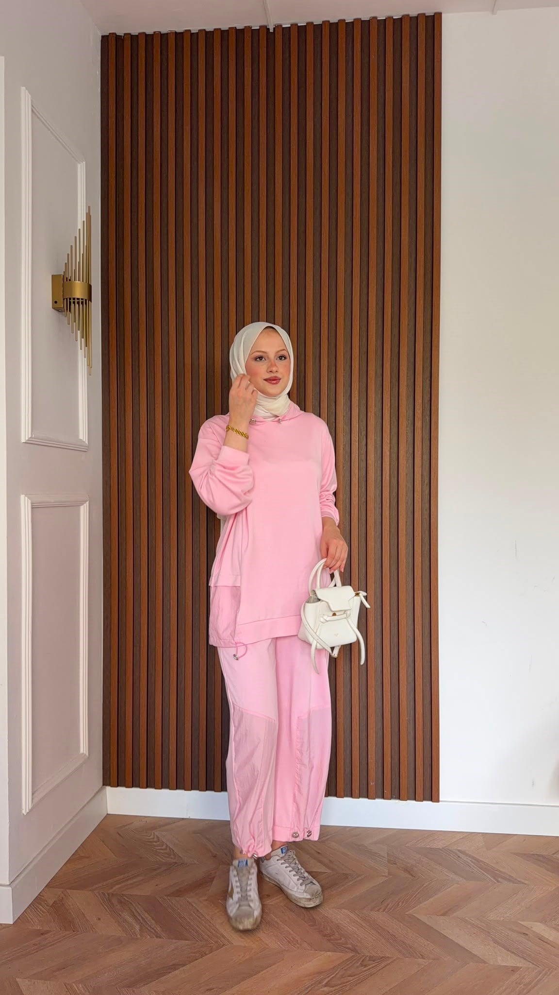 MEYSADESIGN PANTOLON TAKIM Visa Paraşüt Parçalı İkili Takım Pembe