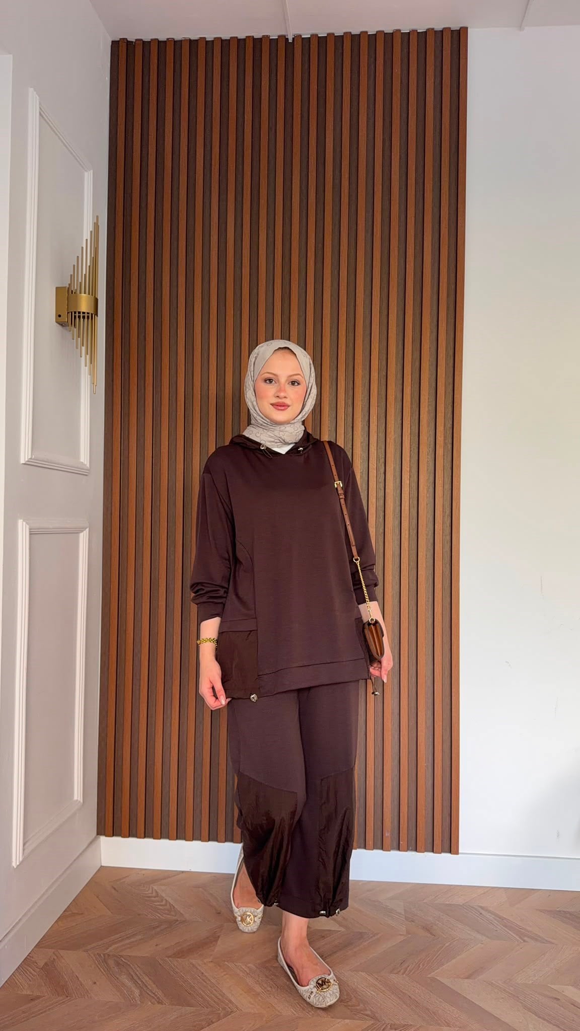 MEYSADESIGN PANTOLON TAKIM Visa Paraşüt Parçalı İkili Takım Acı Kahve